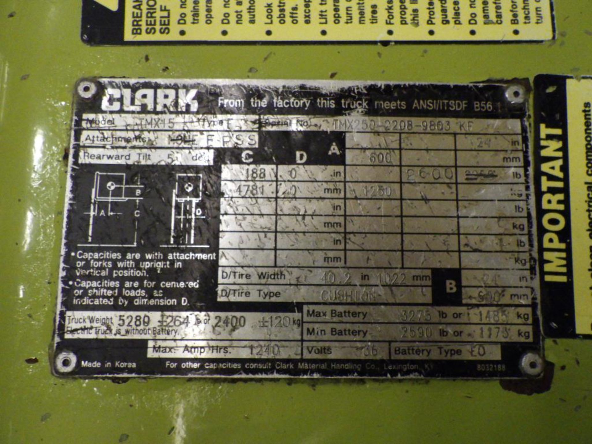 Clark 3-Wheel Electric Forklift - Image 24 of 36