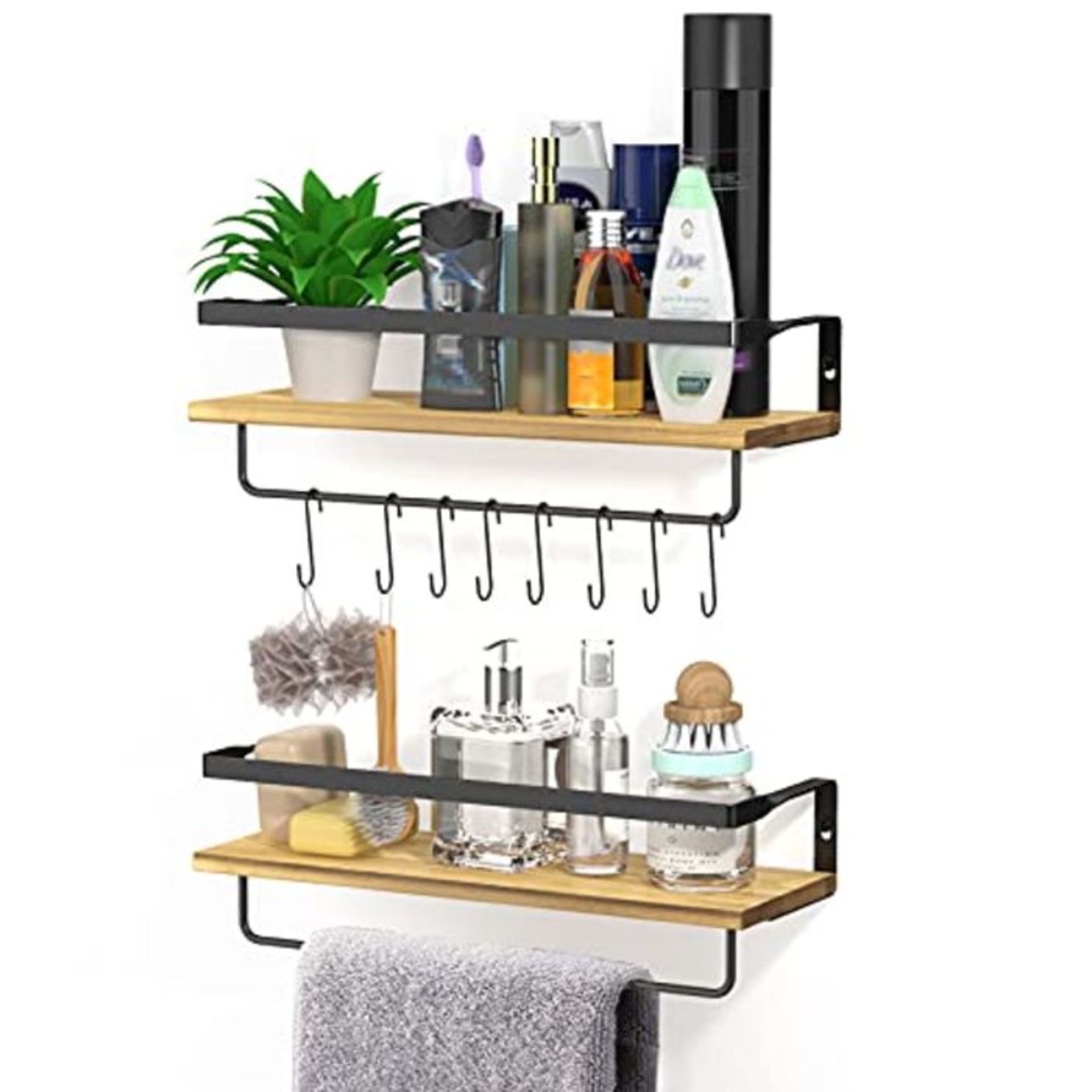 Yosemy Floating Wall Shelf Wood, Wall Shelf Kitchen, Bathroom Shelf, Shelf Wall with 2
