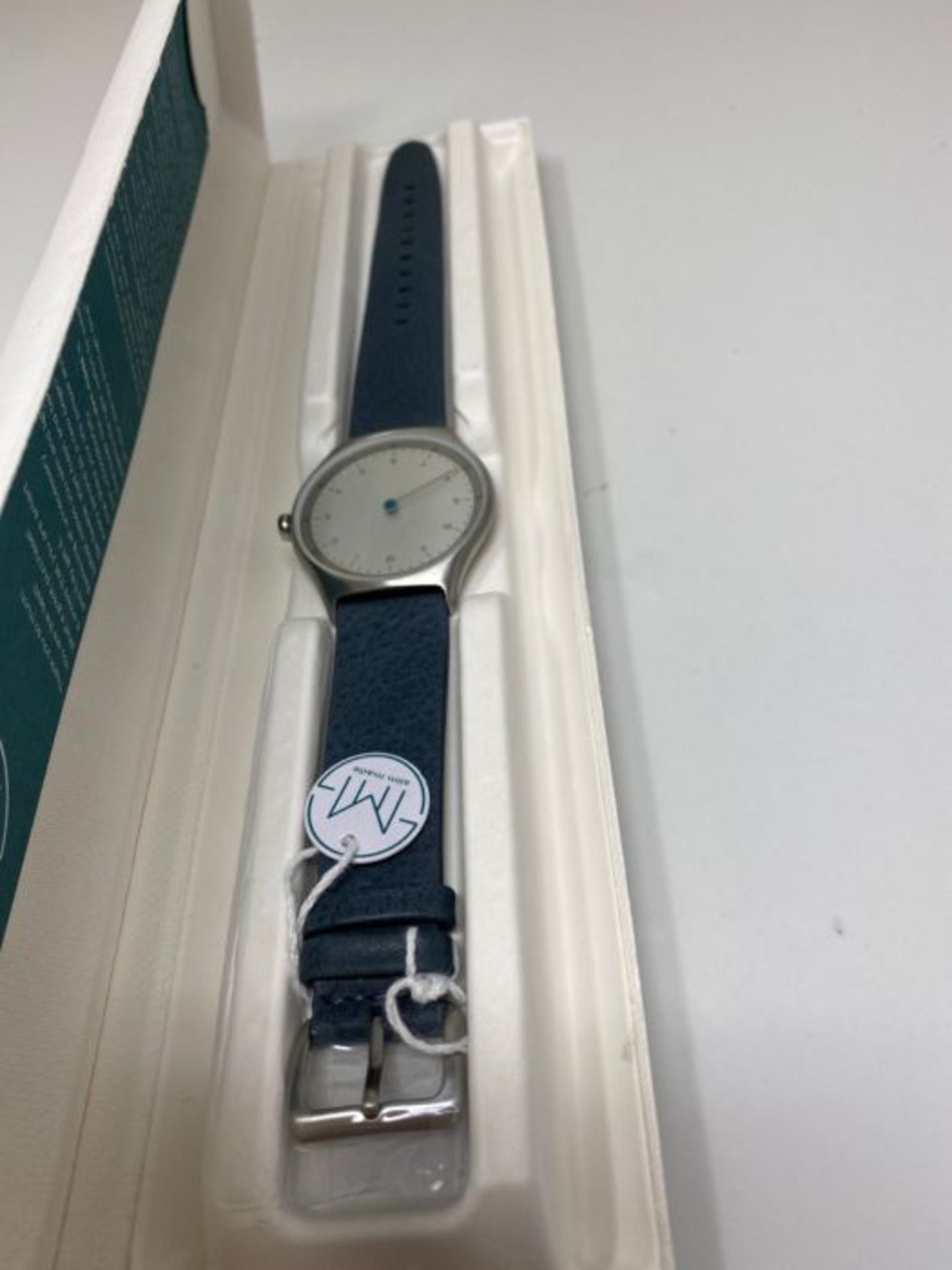 RRP £90.00 slim made one 1-01 - One Hand, Silver Case, Silver Dial, Blue Leather - Image 2 of 2