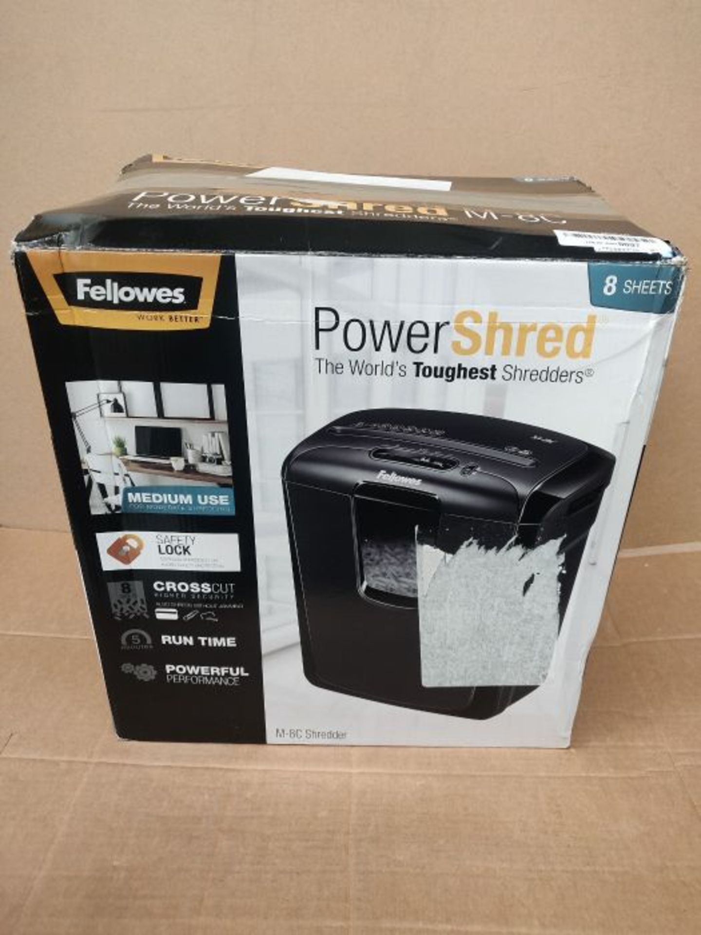 RRP £54.00 Fellowes Powershred M-8C 8 Sheet Cross Cut Personal Shredder with Safety Lock - Image 2 of 3