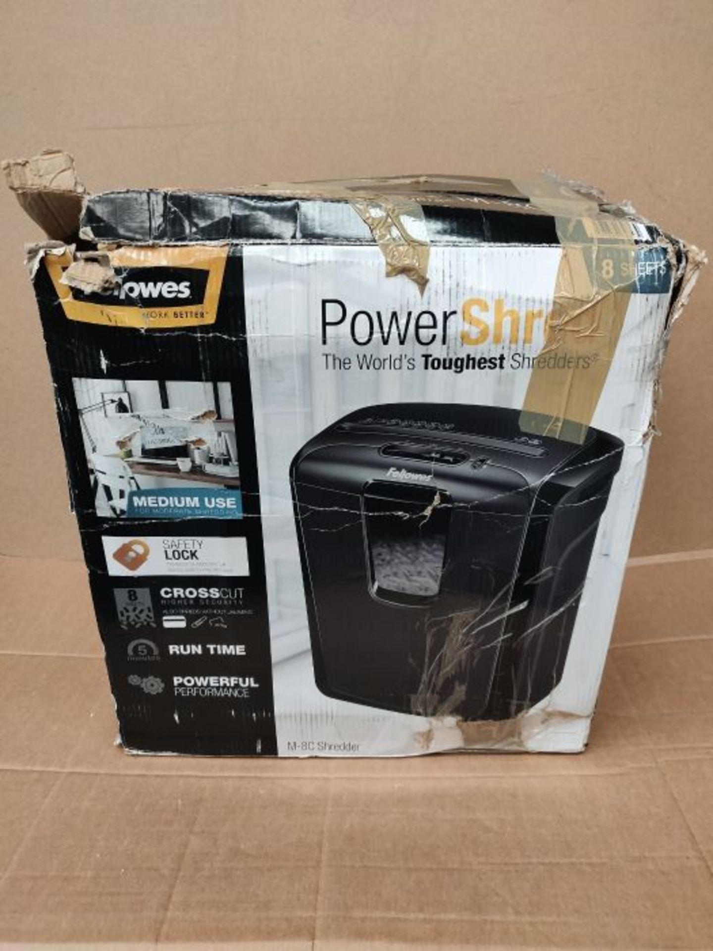 RRP £54.00 Fellowes Powershred M-8C 8 Sheet Cross Cut Personal Shredder with Safety Lock - Image 2 of 3