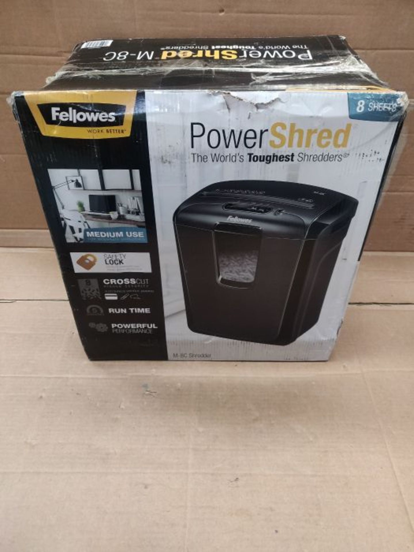 RRP £54.00 Fellowes Powershred M-8C 8 Sheet Cross Cut Personal Shredder with Safety Lock - Image 2 of 3