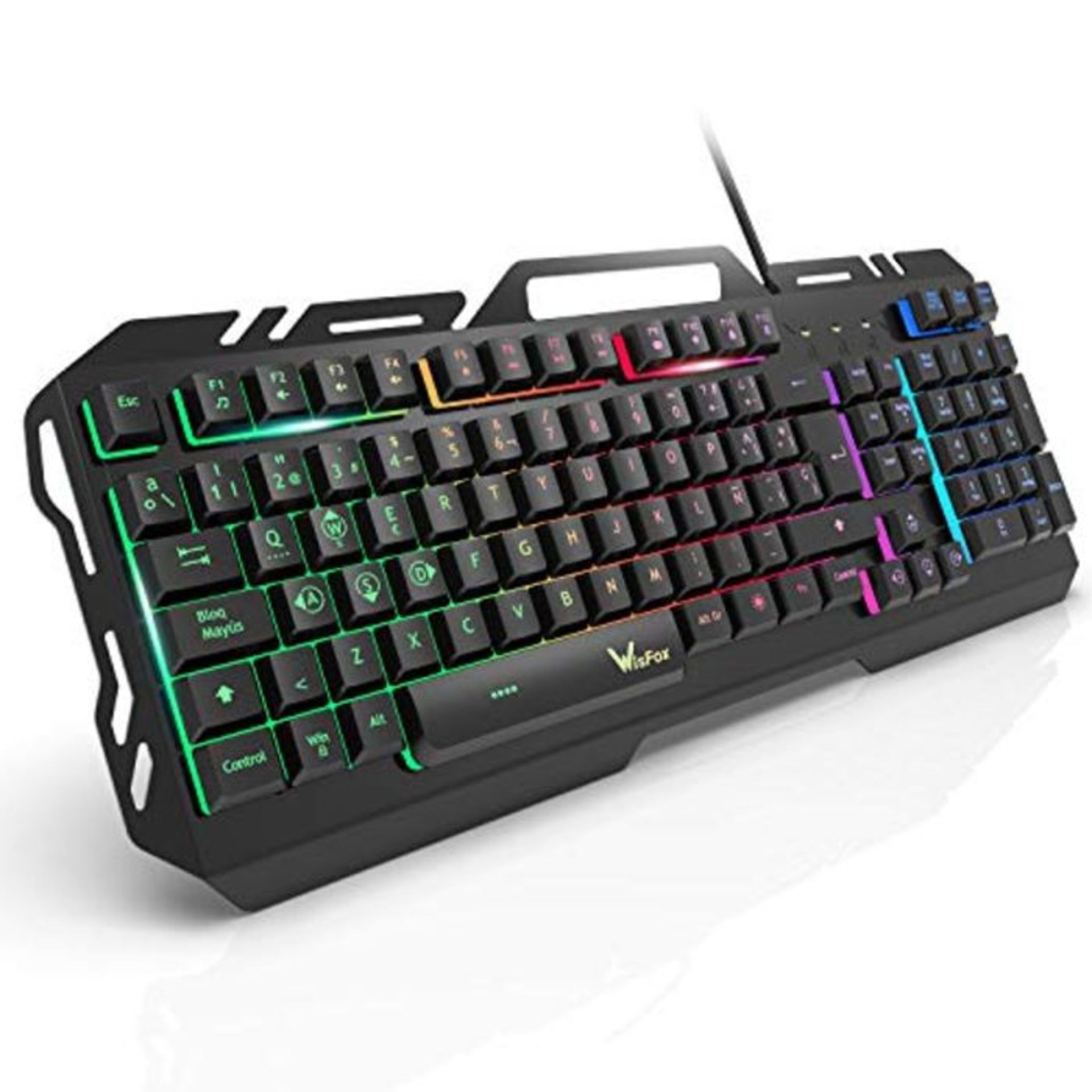 Gaming Keyboard, WisFox Colorful Rainbow LED Backlit USB Wired Keyboard, Ultra-Slim Qu