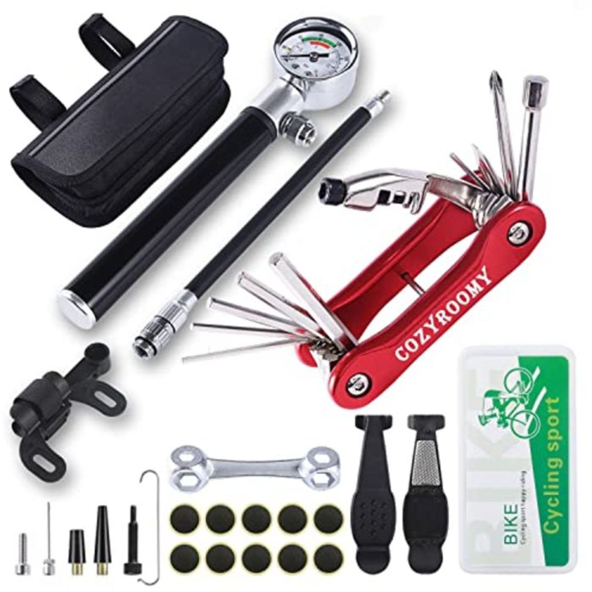 COZYROOMY Bike Tyre Repair Tool Kit - Bicycle Tool kit with 210 Psi Mini Pump 10-in-1