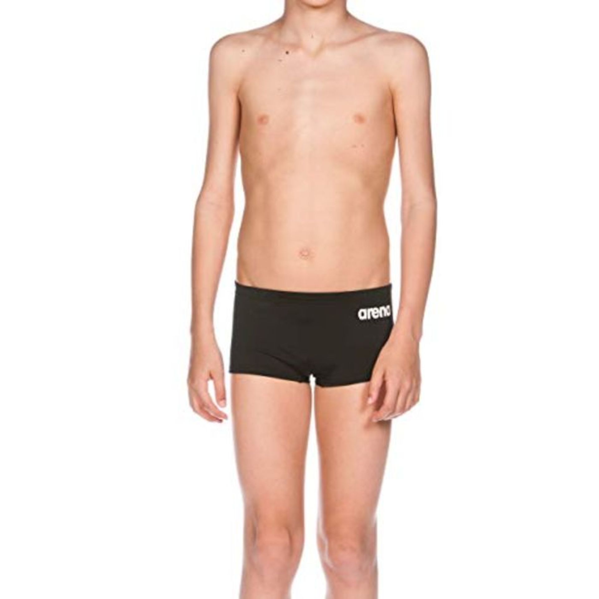 Arena Boys' Training Solid Durable Swim Trunks, Black/White, Size 28