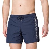 RRP £50.00 Emporio Armani Swimwear Men's Boxer Embroidery Logo Swim Trunks, Black, 3XL