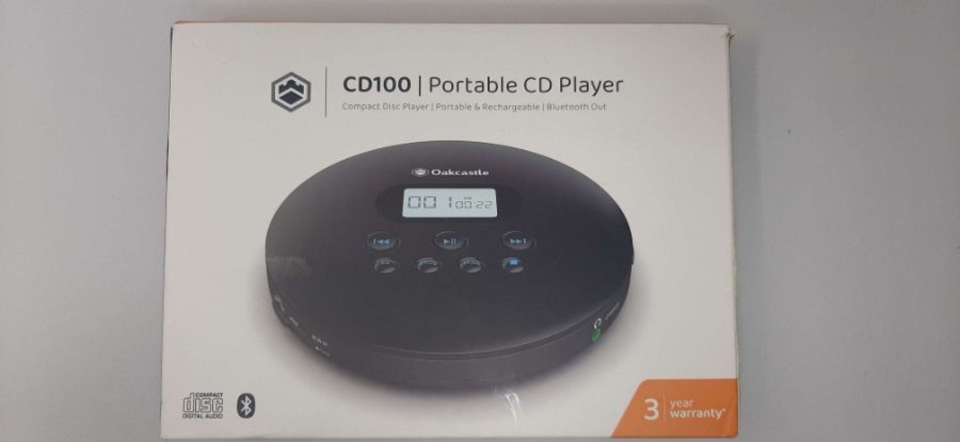 Oakcastle CD100 Personal Retro Portable CD Player with Bluetooth, Small Compact Disc C - Image 2 of 2