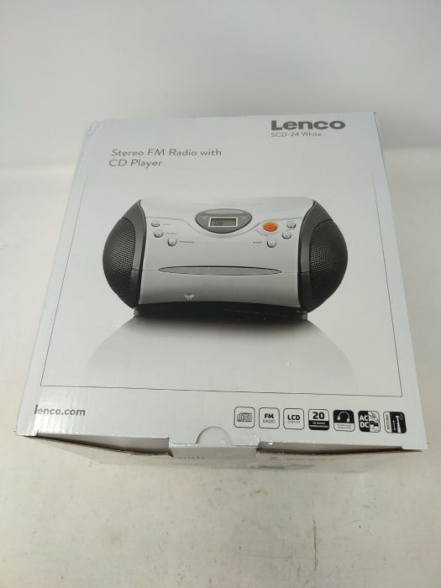 Lenco SCD-24 Portable Stereo Boombox with Programmable CD Player & FM Radio - Black & - Image 2 of 3