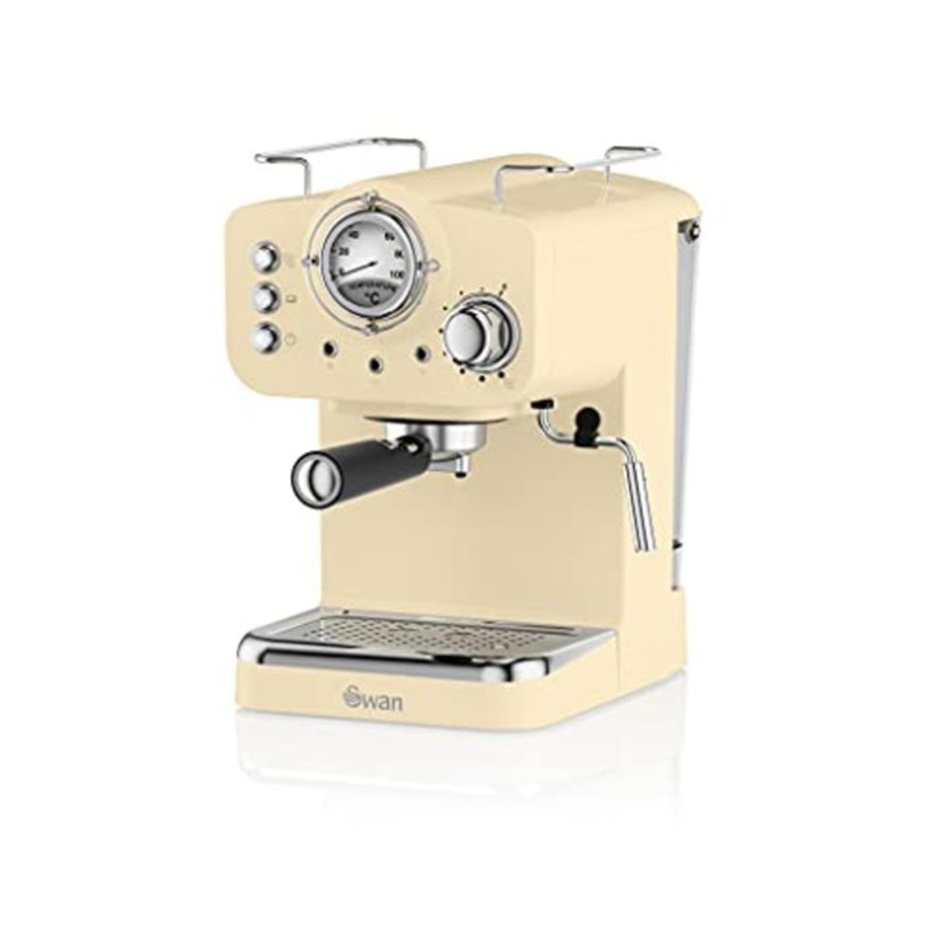 RRP £85.00 Swan Retro Pump Espresso Coffee Machine, Cream, 15 Bars of Pressure, Milk Frother, 1.2