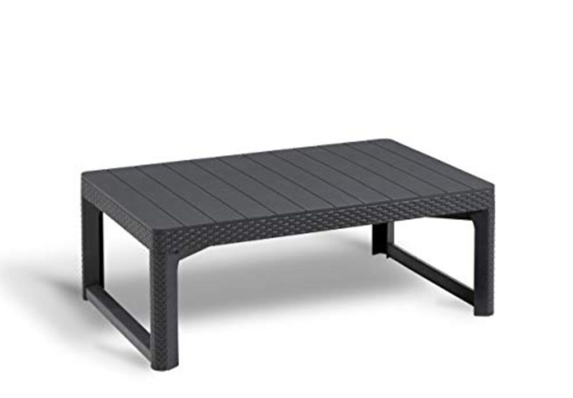 RRP £89.00 Allibert by Keter Wicker Effect Lyon 2-in-1 Outdoor Garden Dining/Coffee Table - Graph