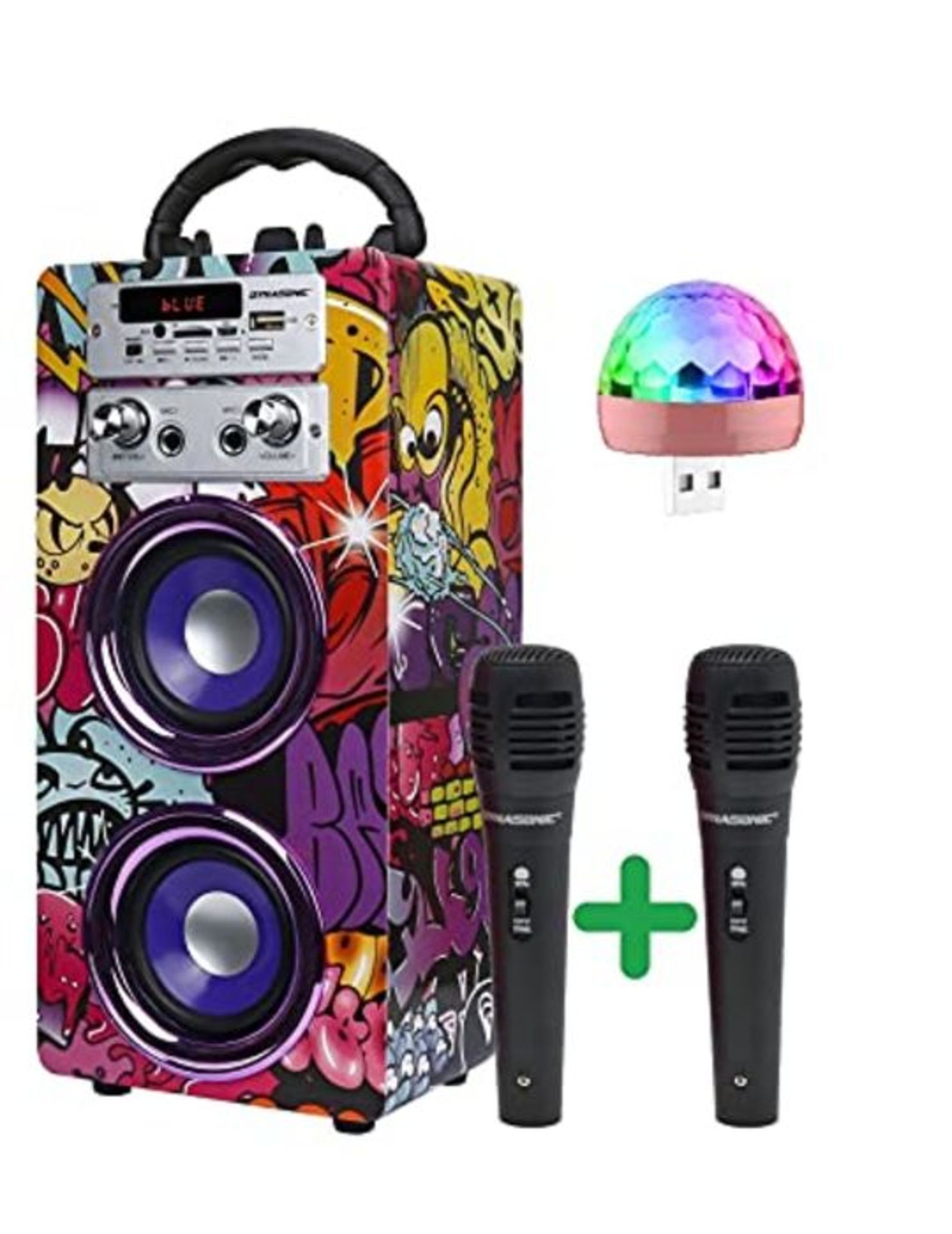 RRP £52.00 DYNASONIC - (3. Gen) Tragbarer Bluetooth-Lautsprecher mit Karaoke-Modus und Mikrofon,