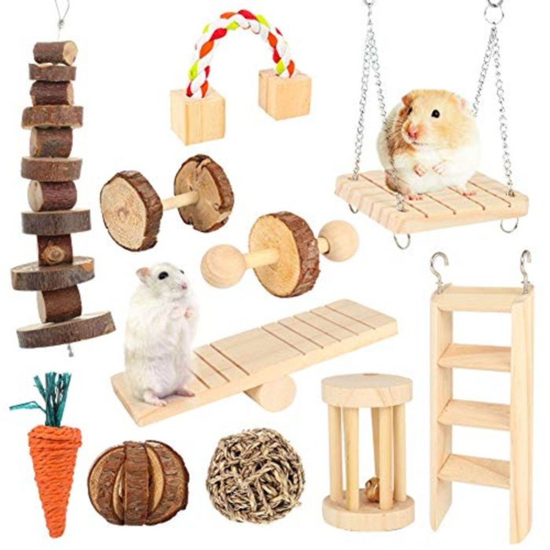 Popuppe 11pcs Natural Wooden Chew Toys for Small Animals Hamster Guinea Pig Chinchilla