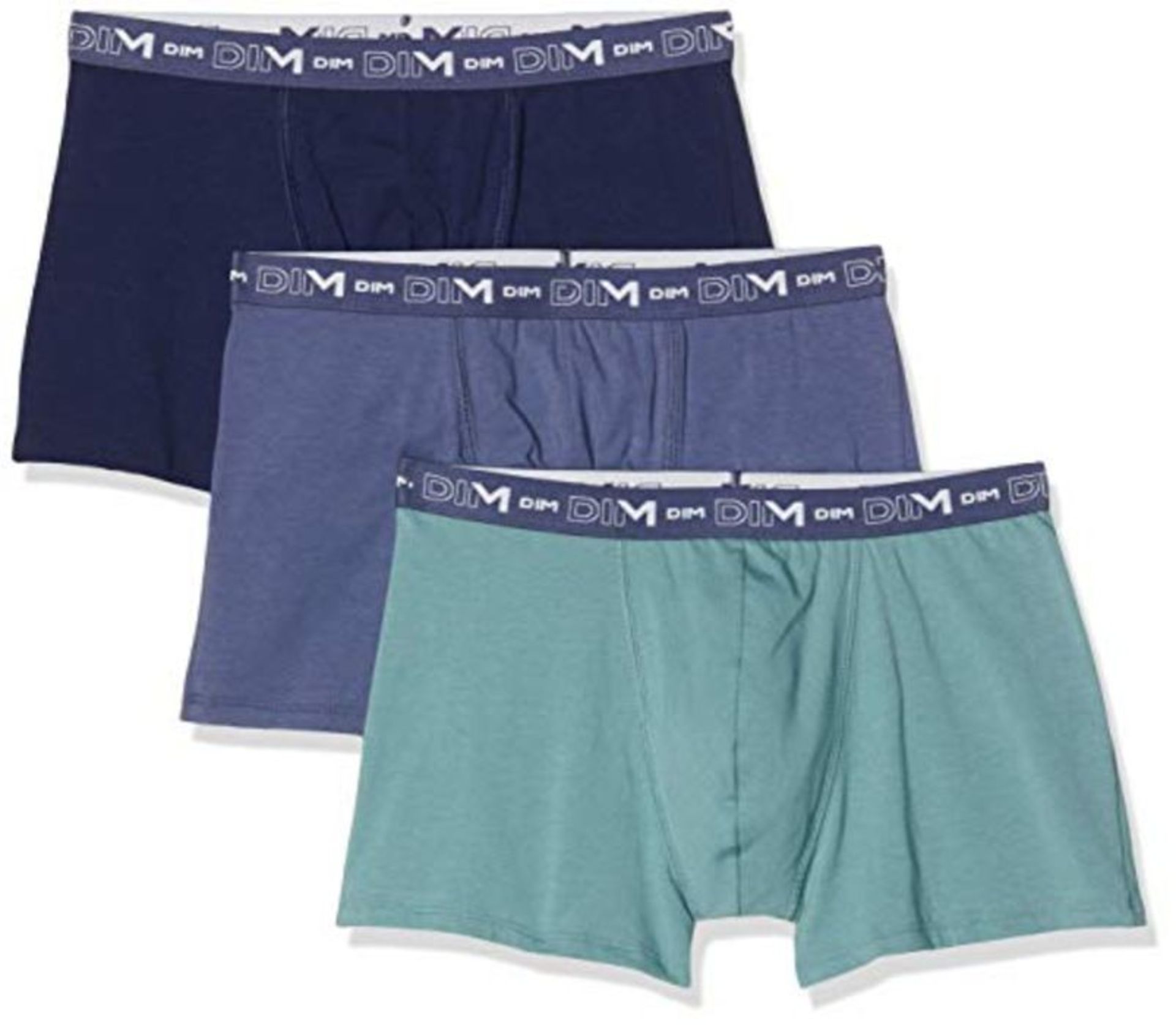 DIM Men's Boxer Clasic Cotton Stretch x 3 Shorts, Multicolour (Vert Palme/Bleu Orage/B