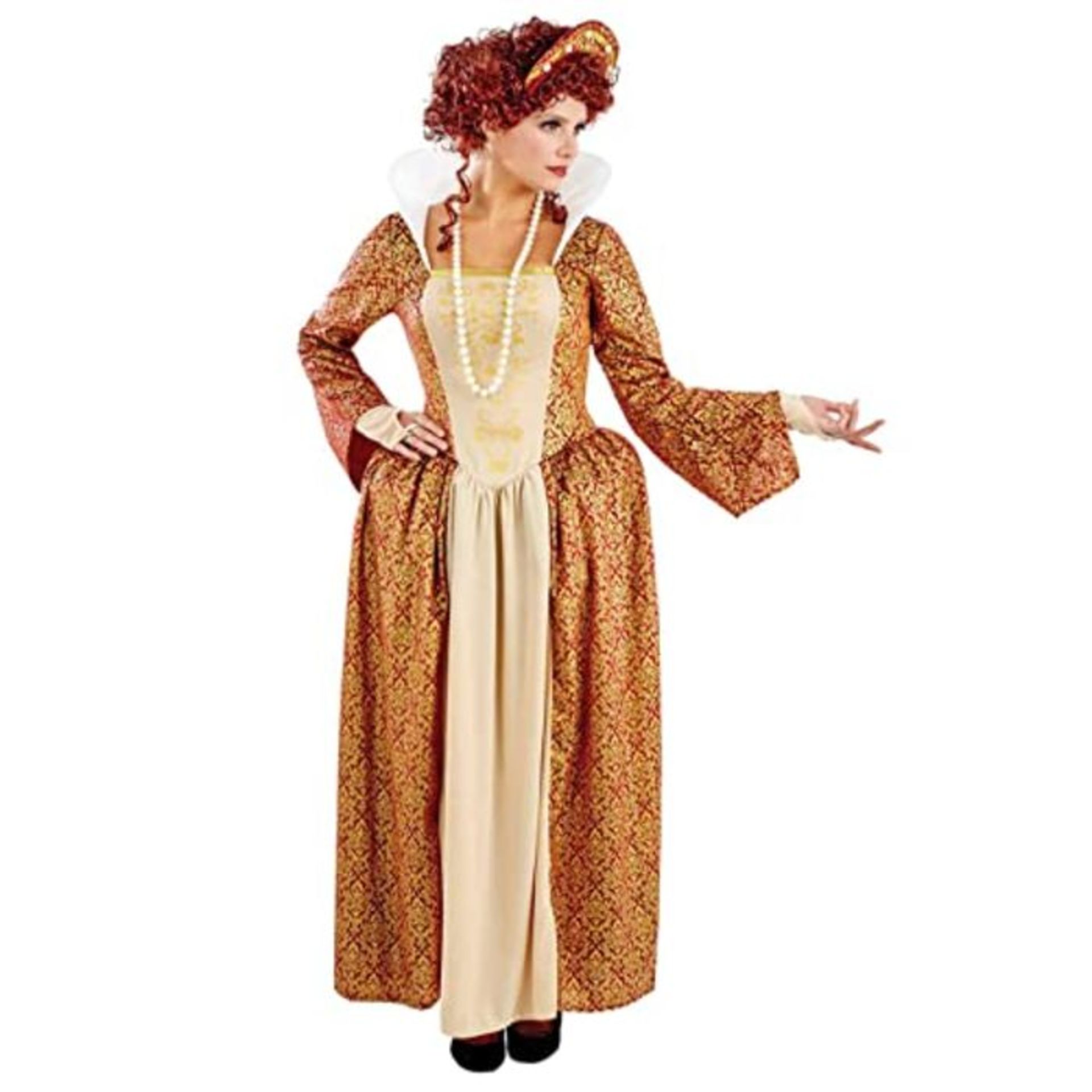 Womens Gold Tudor Costume Adults Historical Queen Dress Princess Gown - Small