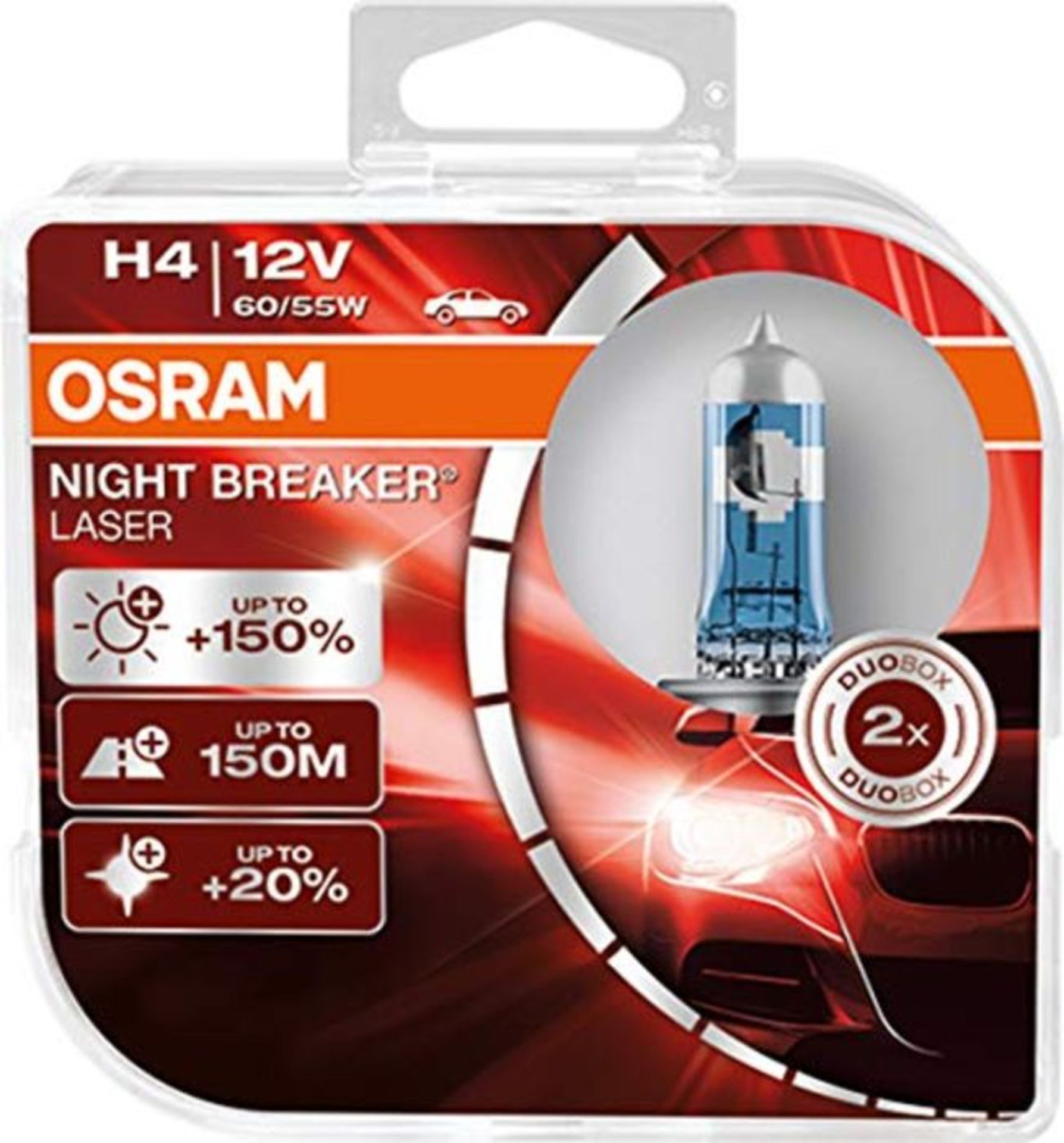 OSRAM NIGHT BREAKER LASER H4, +150% mehr Helligkeit, Halogen-Scheinwerferlampe, 64193N