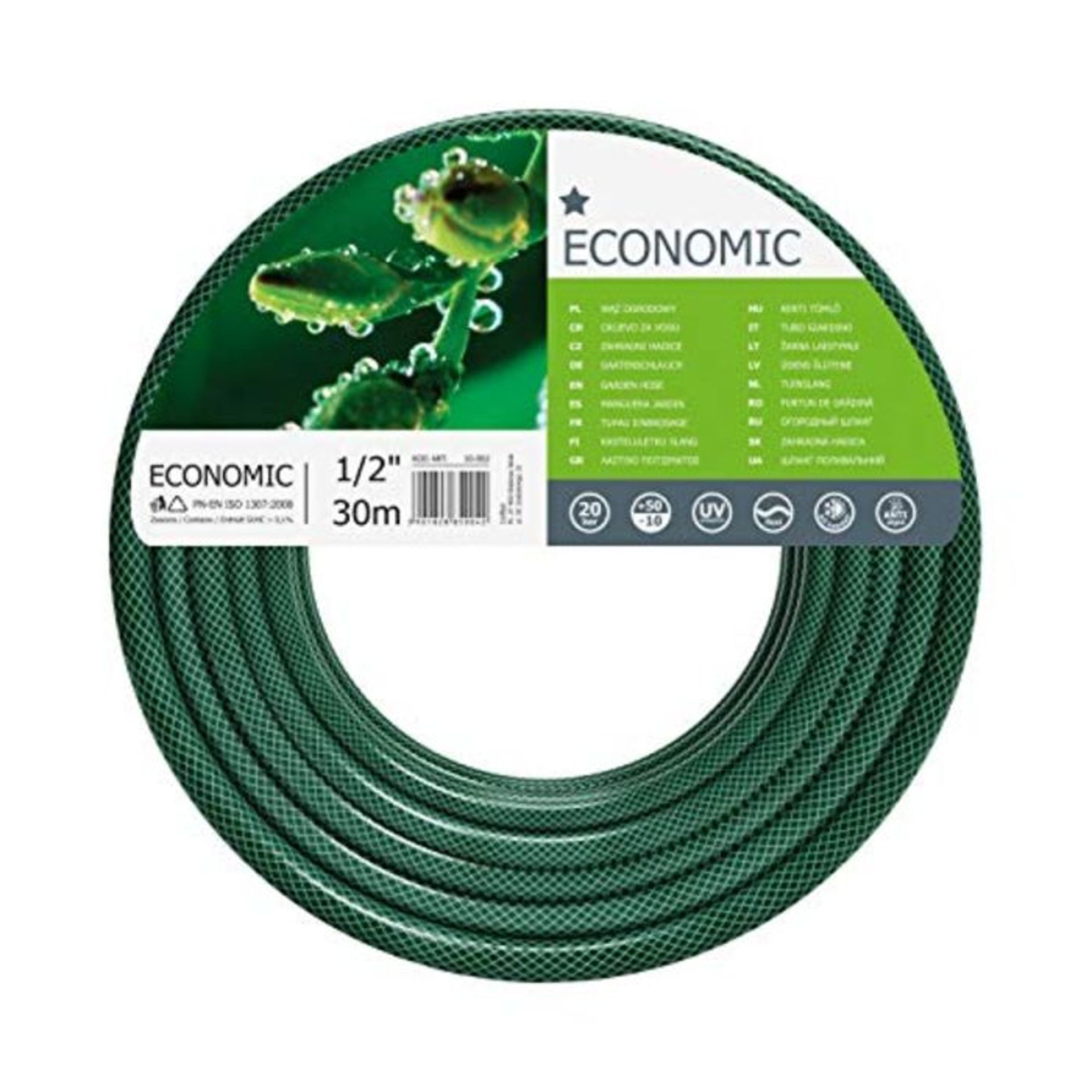 Cellfast 10-002 Economic - Tubo da giardino, Verde, 1/2", 30 m