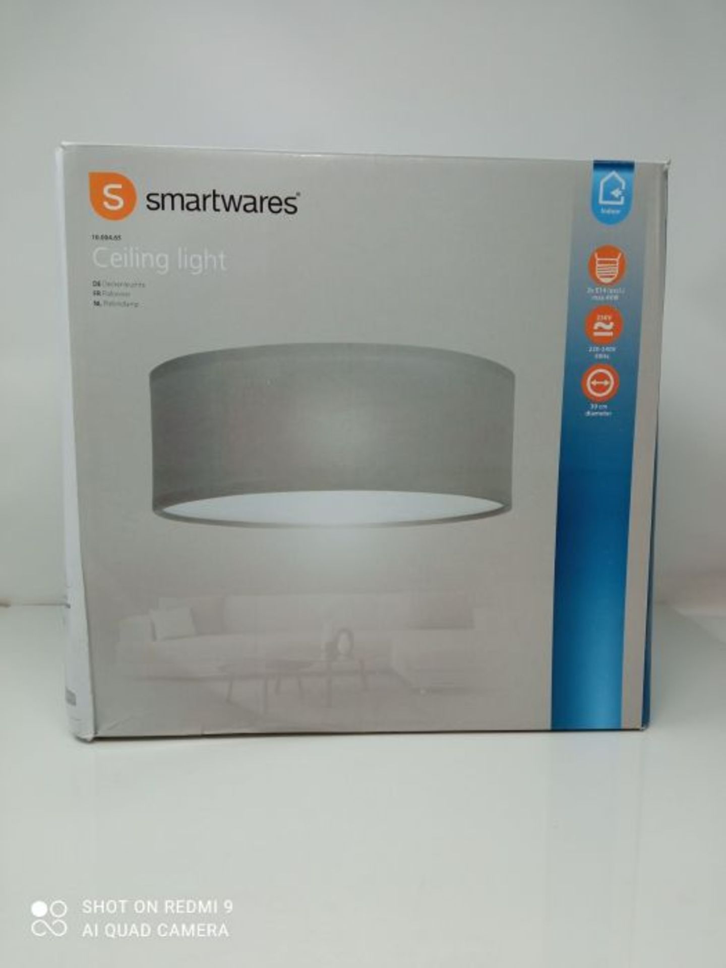 Smartwares Ceiling Light, Grey, 30 cm, 2 x E14 Bulb Fittings, Suitable for LED Bulbs - Image 2 of 3