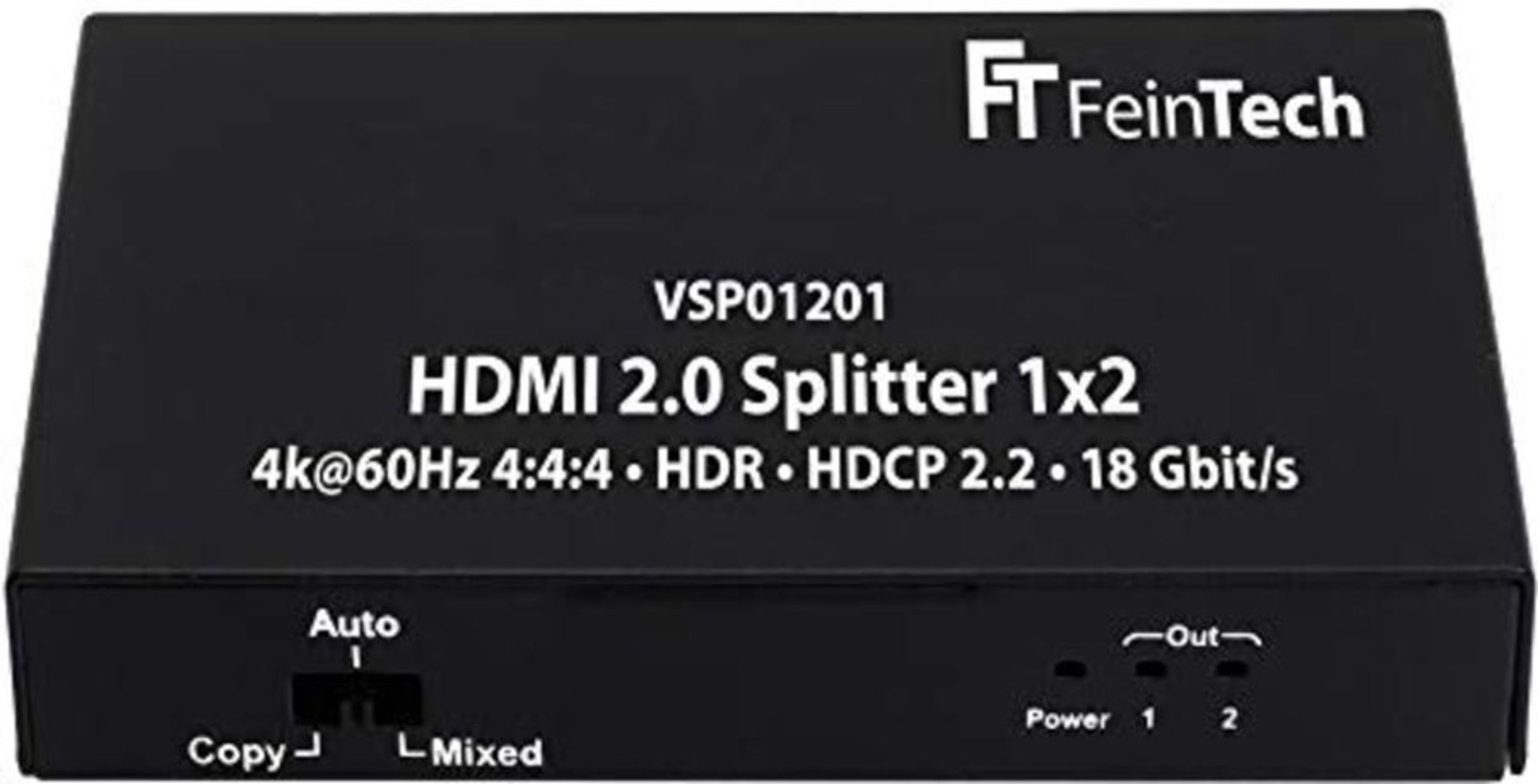 FeinTech VSP01201 HDMI 2.0 Splitter 1 auf 2 Verteiler Ultra-HD 4K@60Hz YUV 4:4:4 HDR H