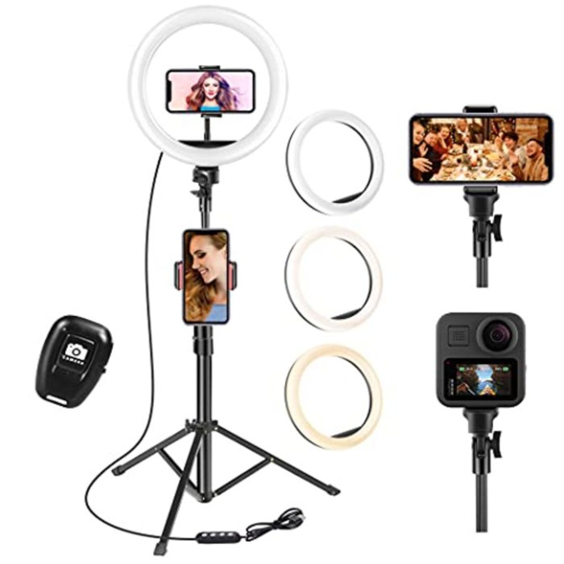 UPhitnis 10" Ring Light with Tripod Stand & Phone Holder, Selfie Ring Light with 63" T