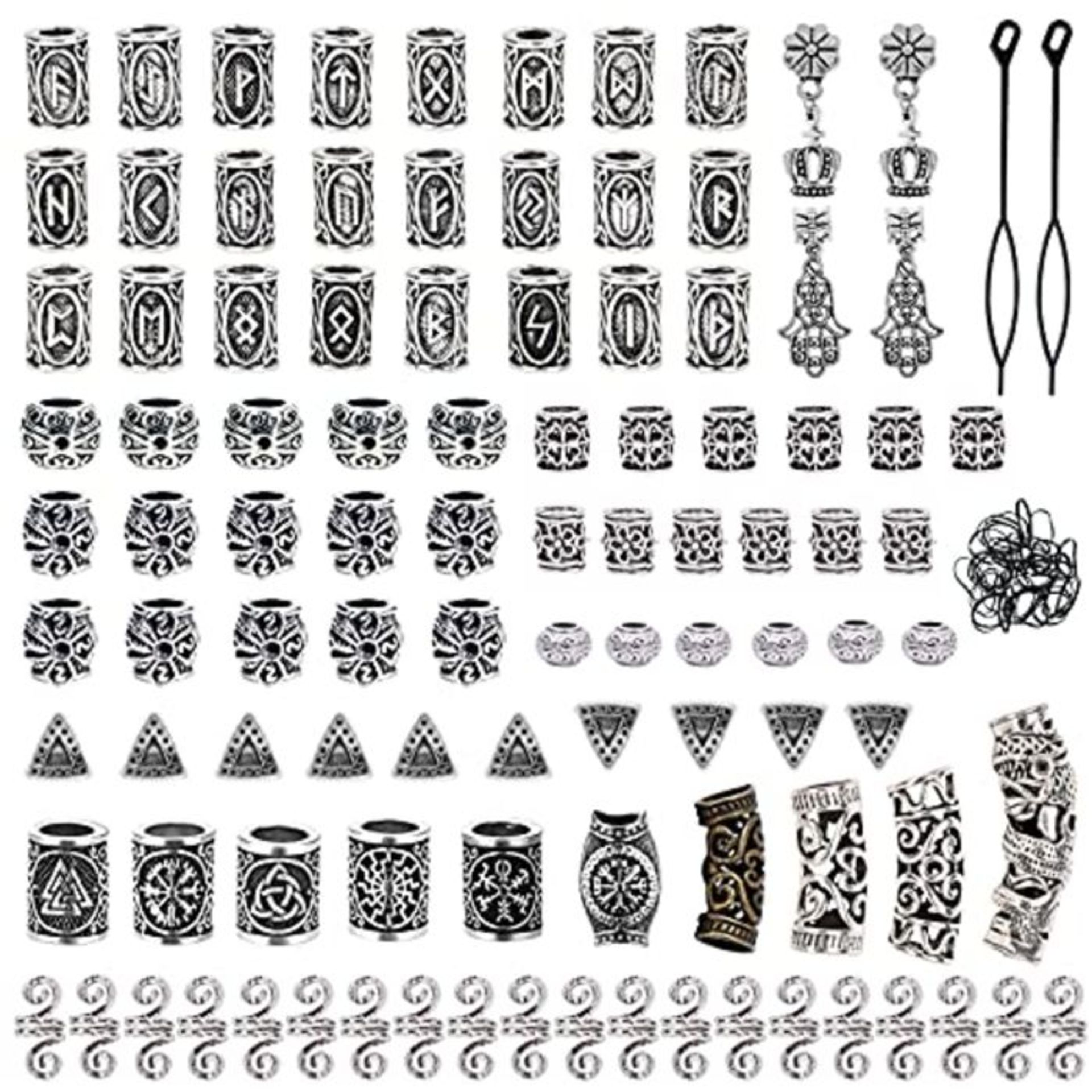 Showgeous 100 Pcs Viking Beard Beads Antique Norse Hair Tube Beads Metal Dreadlocks Be