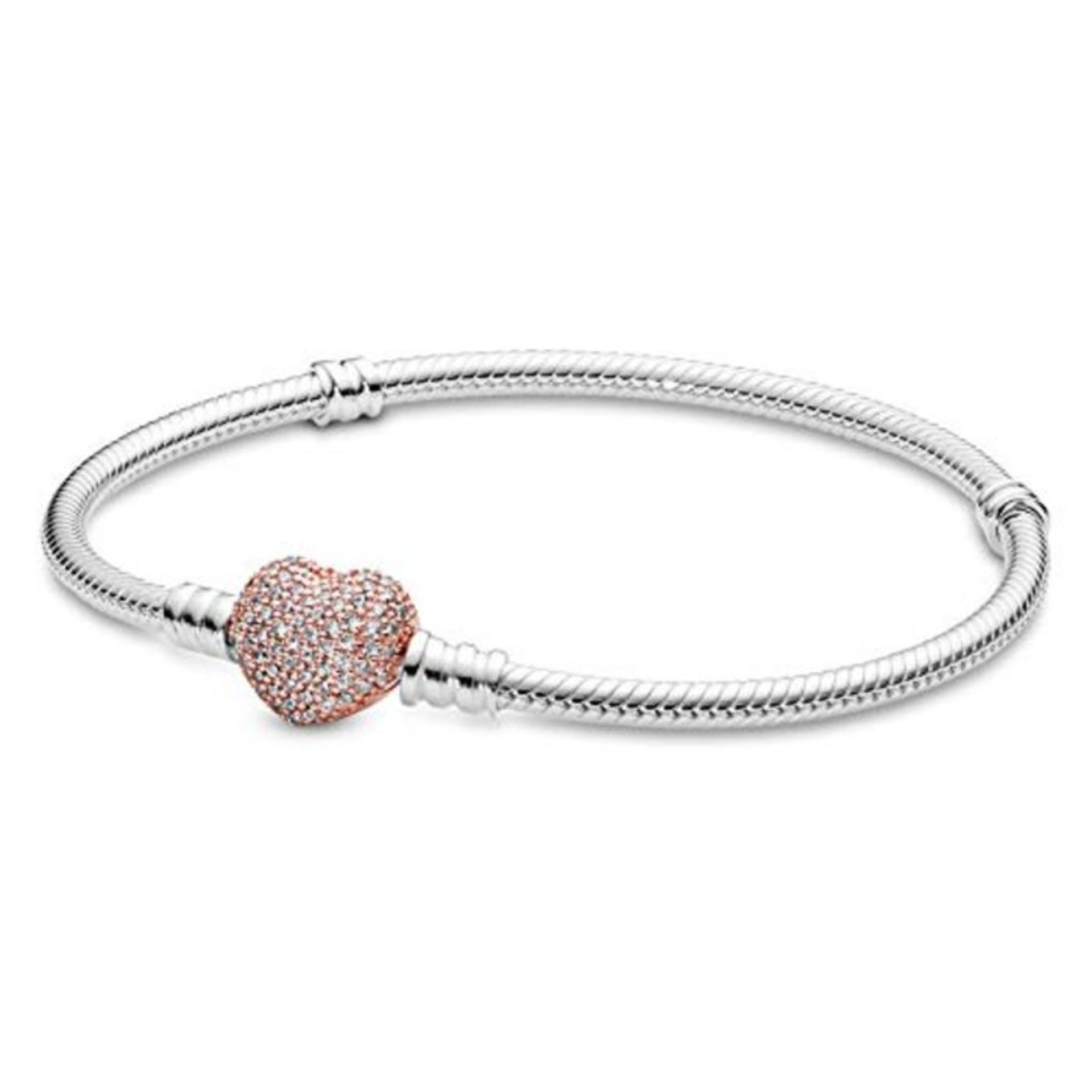 RRP £89.00 Pandora Pavé-Herz-Verschluss Schlangen-Gliederarmband mit Sterling-Silber und 14 Kara