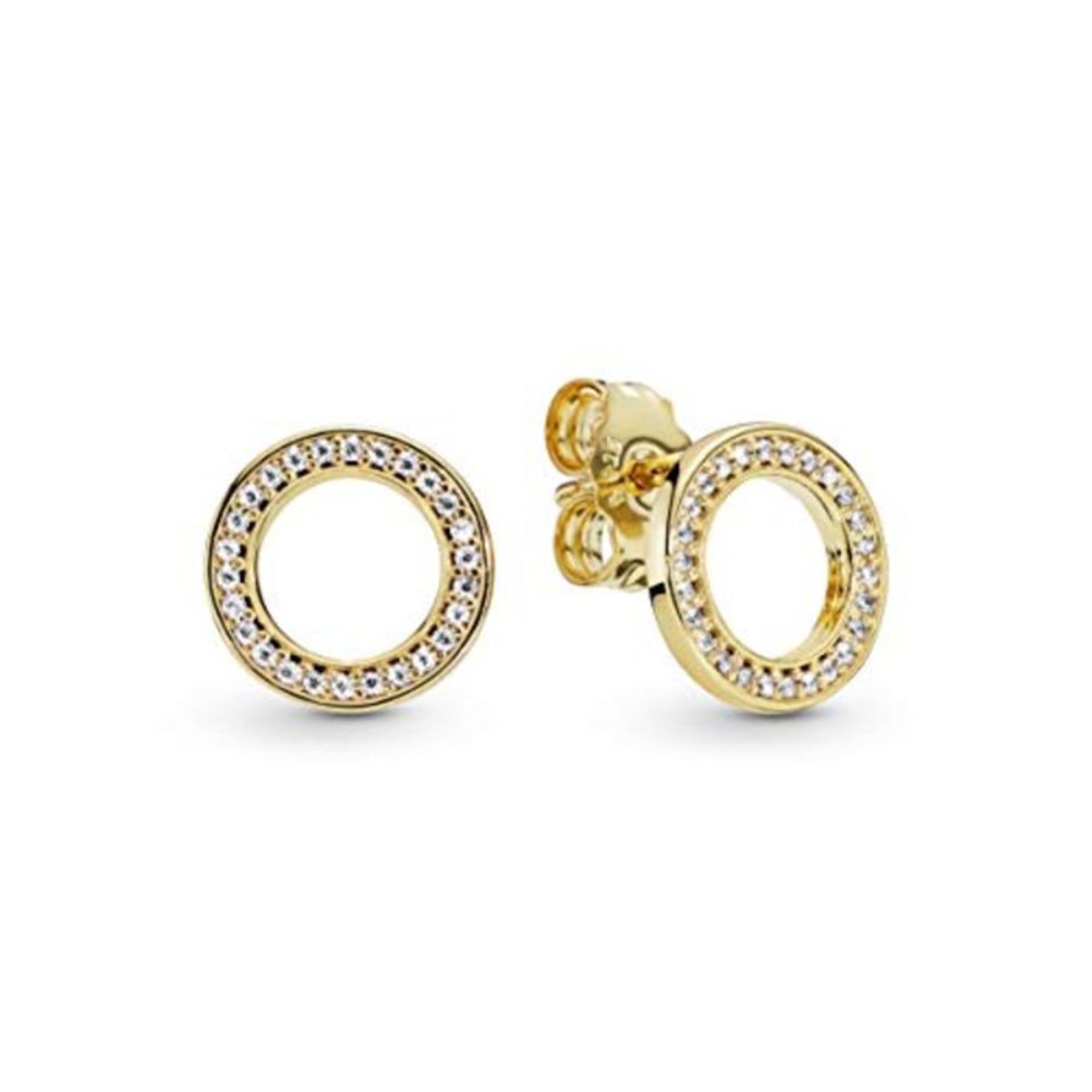 RRP £60.00 Pandora Signature Sparkling Circle Stud Earrings 18K Gold Plated Sterling Silver 1.3x9