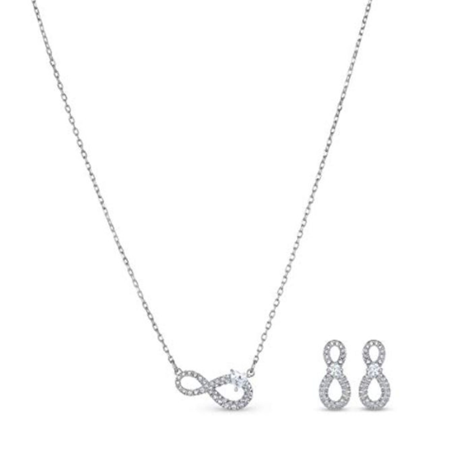 RRP £110.00 Swarovski Infinity Sign Jewellery Set, Women's Swarovski Infinity Sign Crystal Stud Ea