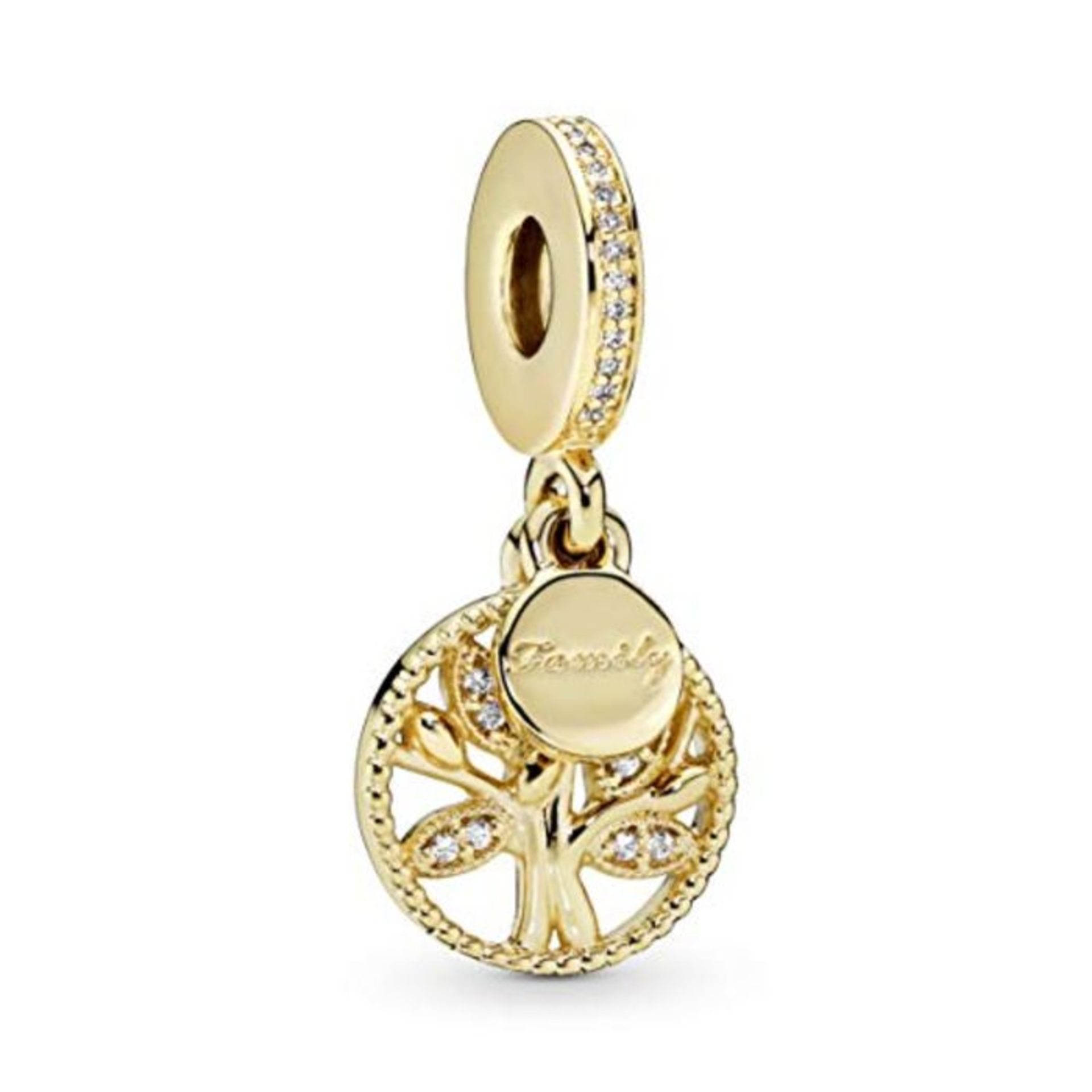 RRP £80.00 Pandora Sparkling Family Tree charm with cubic zirconia in 18k gold plated alloy from