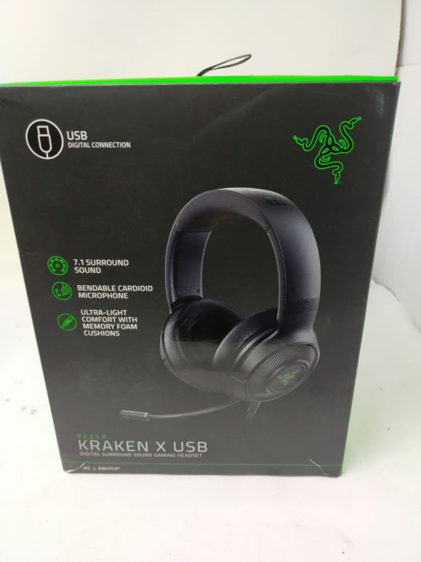 RRP £66.00 Razer Kraken X USB Gaming Headset, Cuffie Da Gioco Con Audio Surround Digitale 7.1, Mi - Image 2 of 3