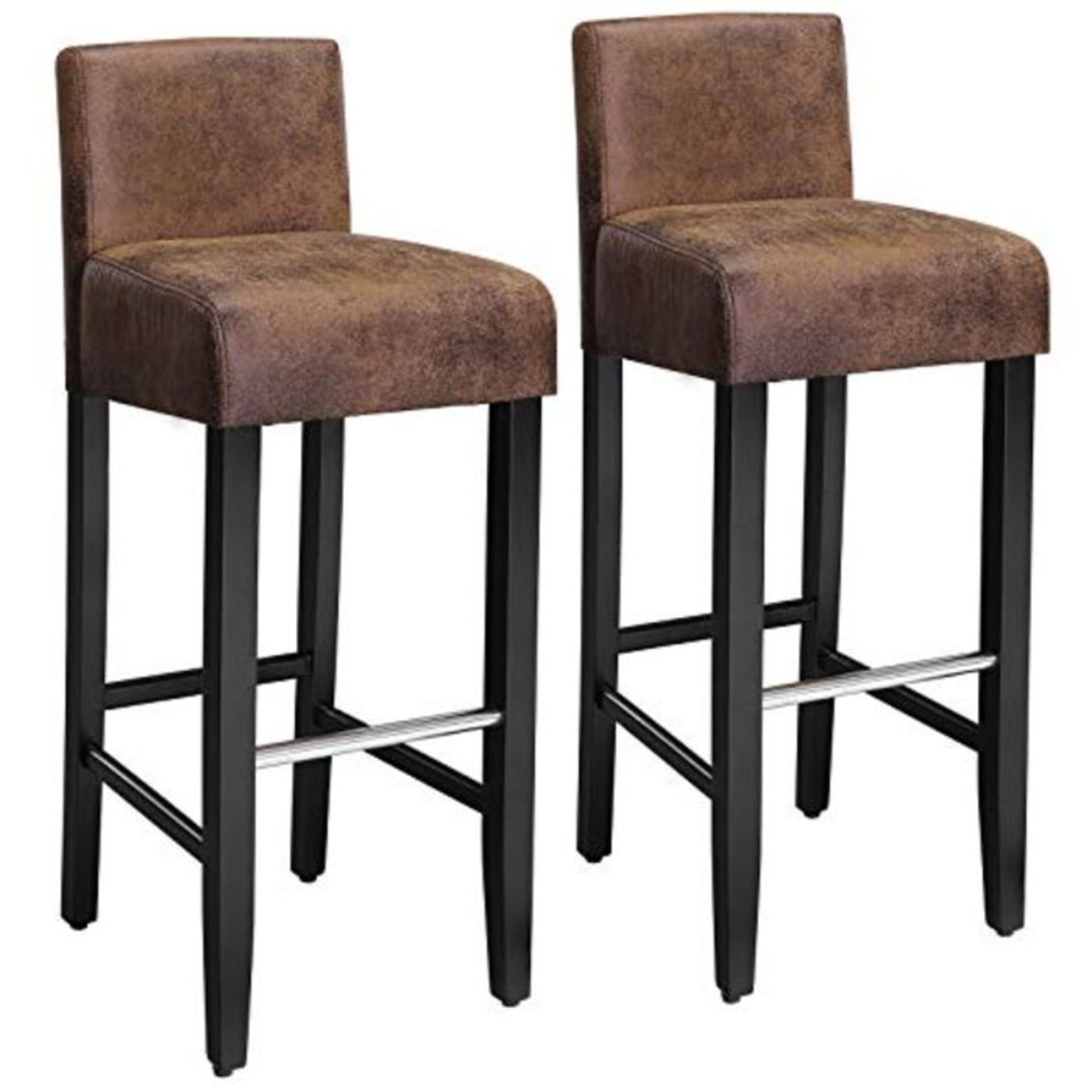 RRP £115.00 Songmics LDC32BR Bar Stools Padded Low Back PU Seat Height 76 cm Solid Wood Legs with