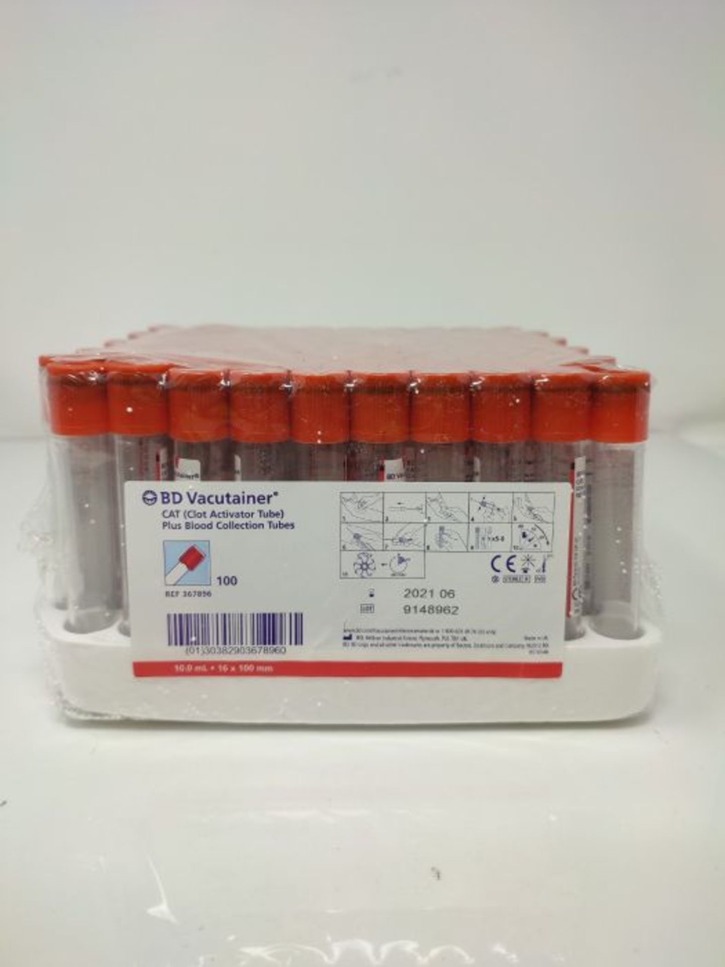 BD VS367896 Vacutainer Tube for Serum Analysis, 10 ml,Pack of 100, Red - Image 2 of 3