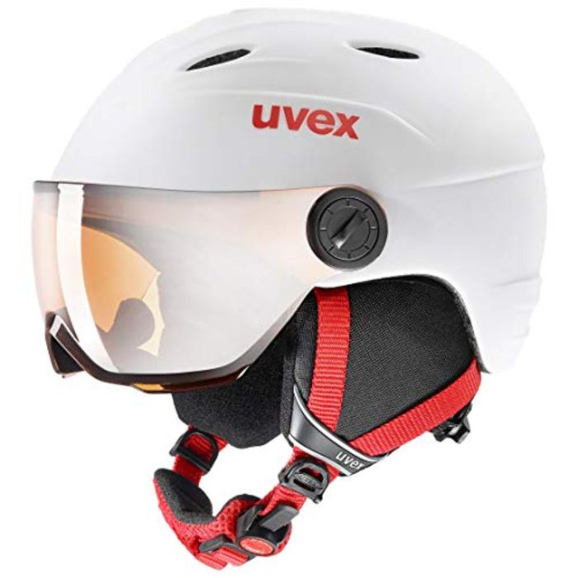 RRP £66.00 uvex Unisex Jugend, junior visor pro Skihelm, white-red mat, 54-56 cm