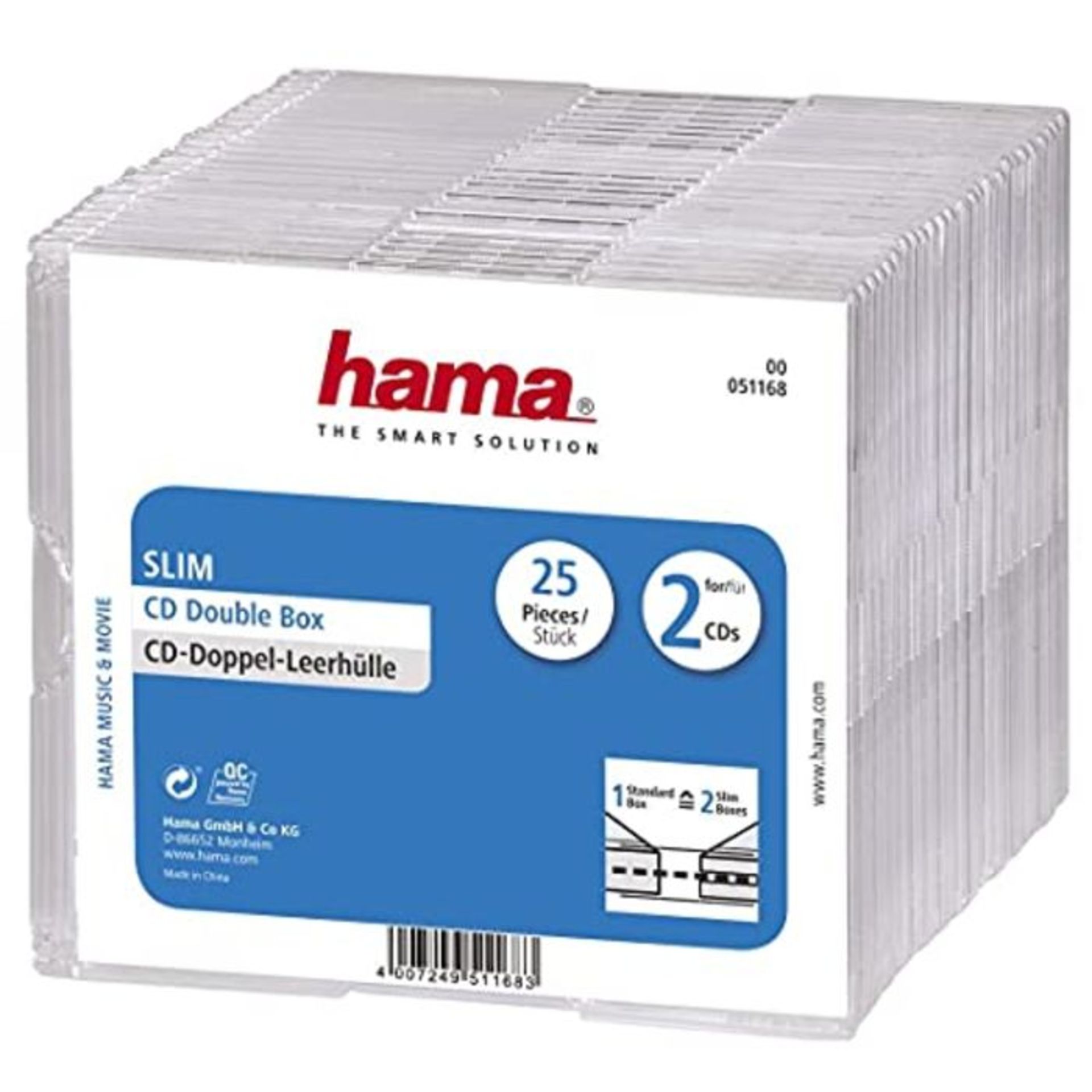 Hama 51168 Slim CD Double Cases Pack of 25 - Transparent