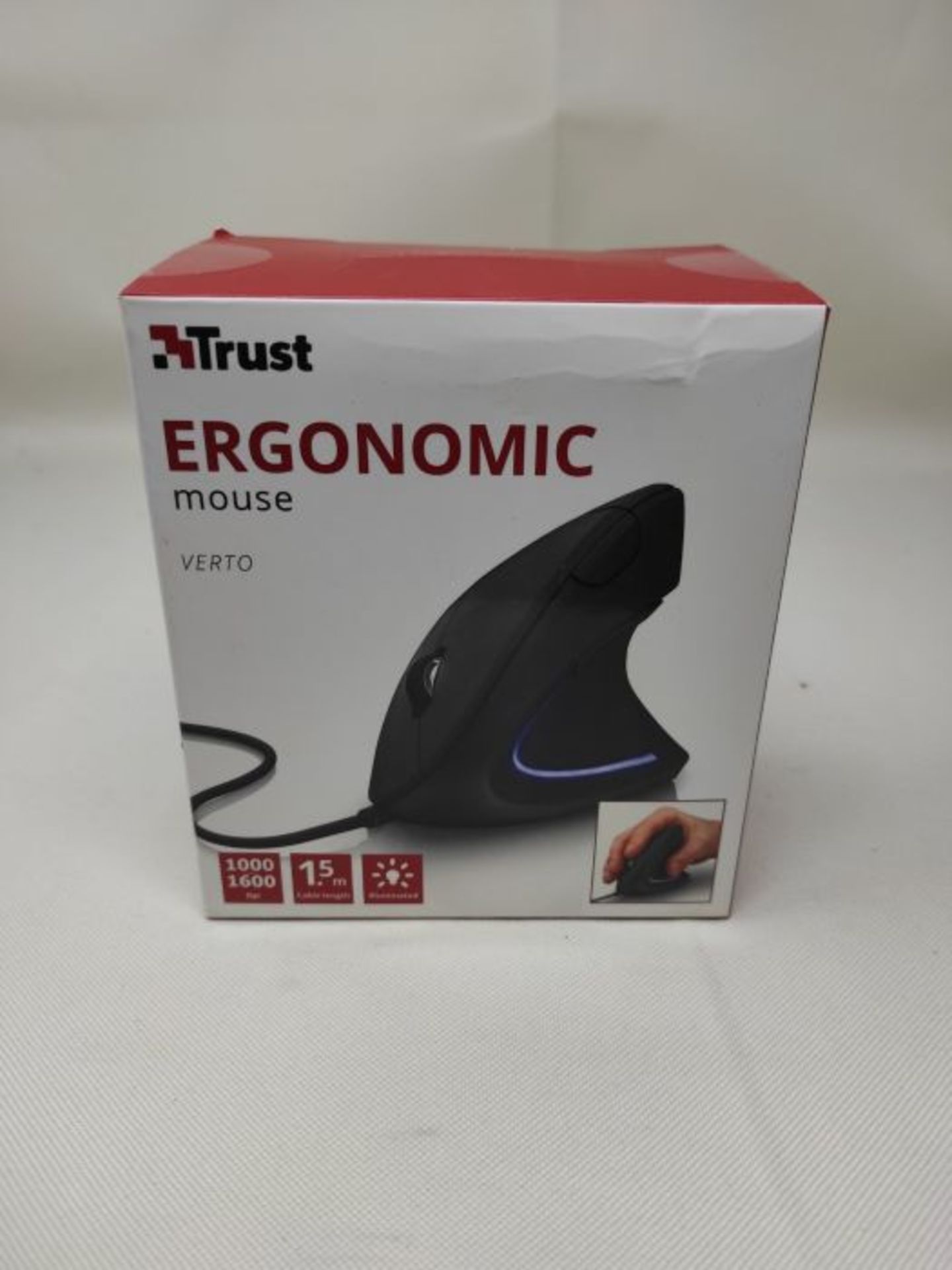 Trust 22885 Verto Wired Ergonomic Mouse for PC and Laptop, Illuminated, 1000-1600 DPI, - Image 2 of 3