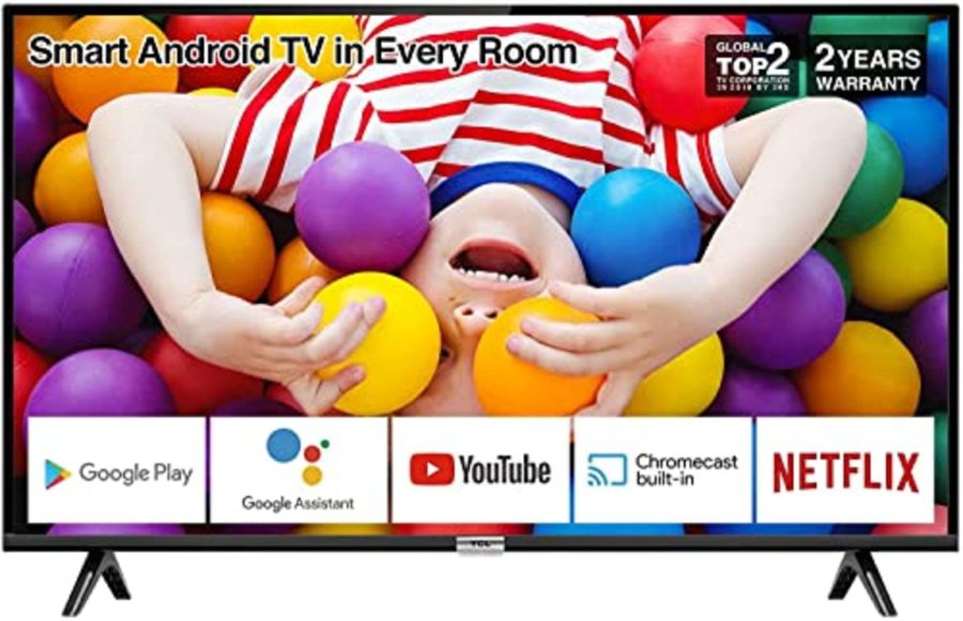 RRP £199.00 [CRACKED] TCL 32P500K 32-Inch LED Smart Android TV HD, HDR, Micro Dimming, Netflix, Yo