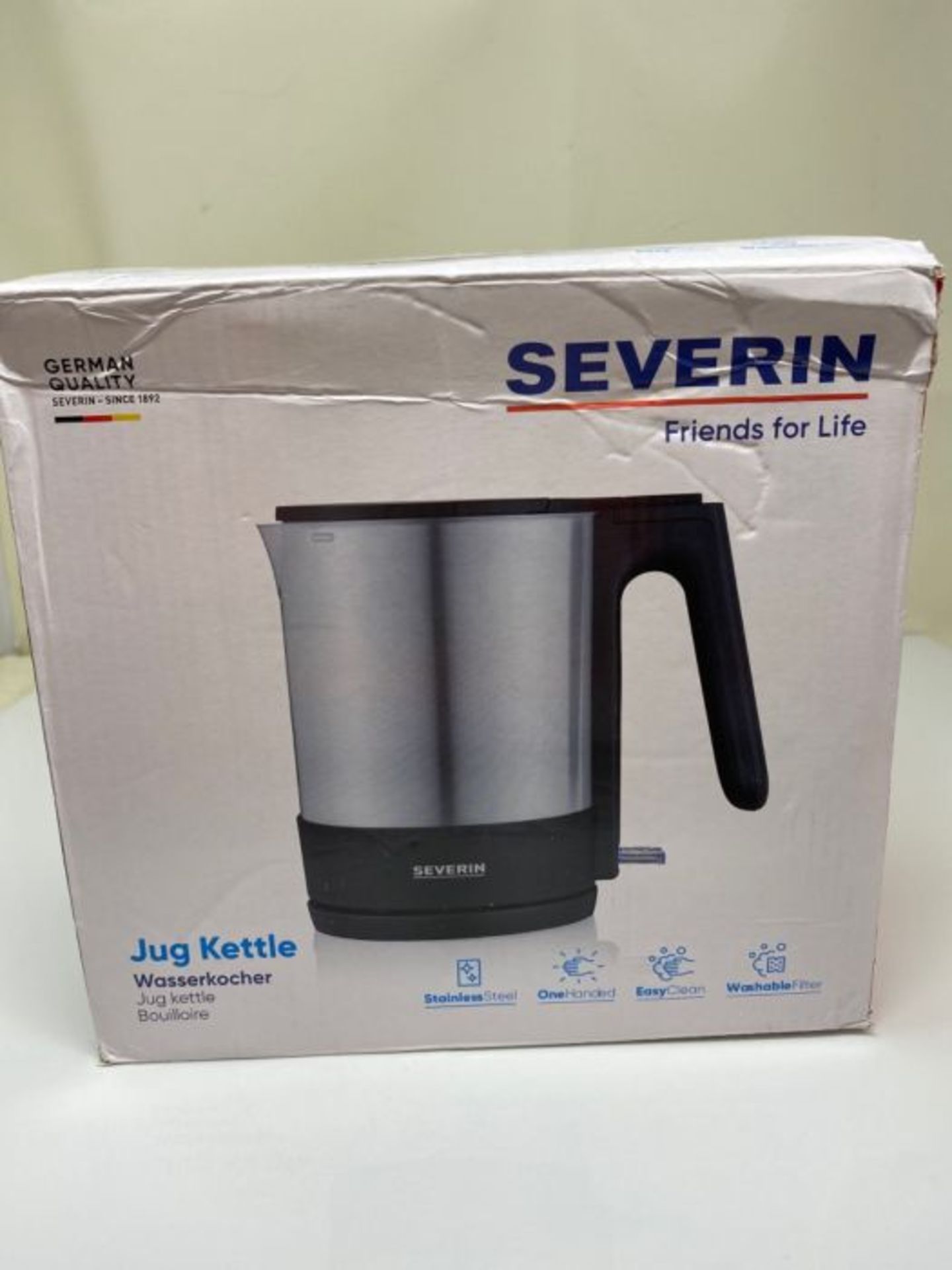 SEVERIN WK 3409 Kettle 2200 Plastic 1.7 Litres Brushed Stainless Steel Black - Image 2 of 3