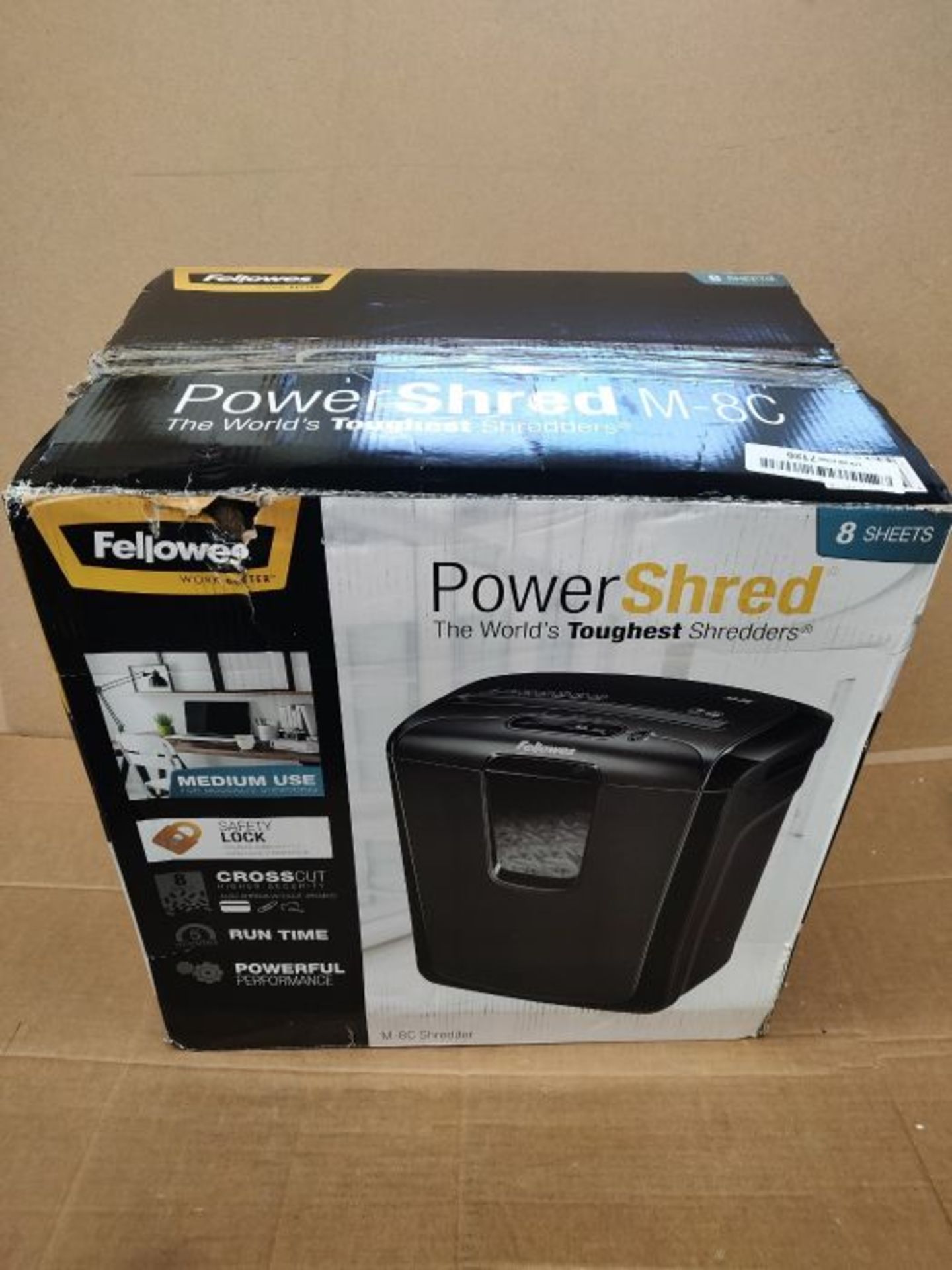 RRP £54.00 Fellowes Powershred M-8C 8 Sheet Cross Cut Personal Shredder with Safety Lock - Image 2 of 3