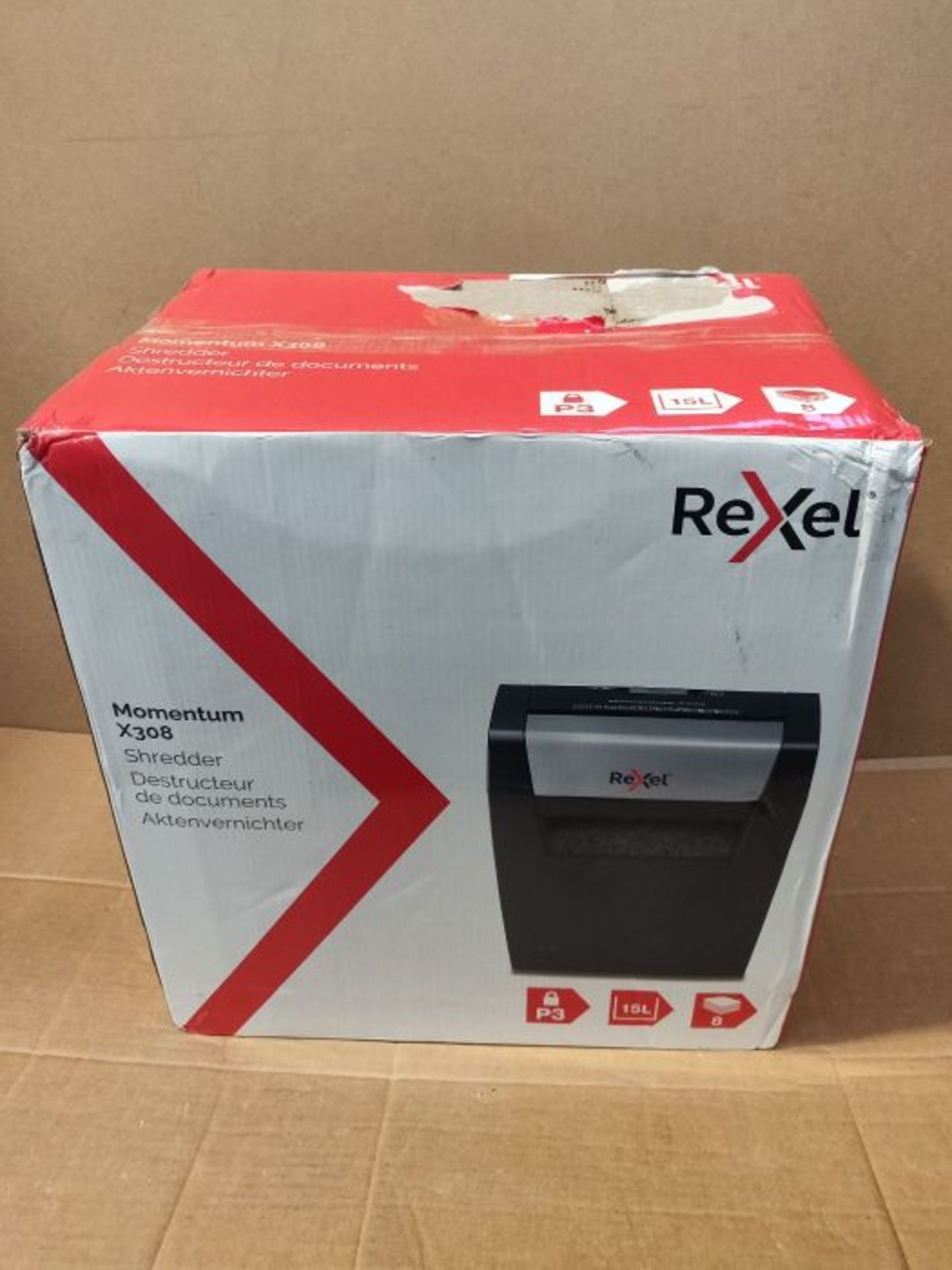 Rexel Momentum X308 Cross Cut Paper Shredder, Shreds 8 Sheets, 15 Litre Bin, Black, 21 - Image 2 of 3