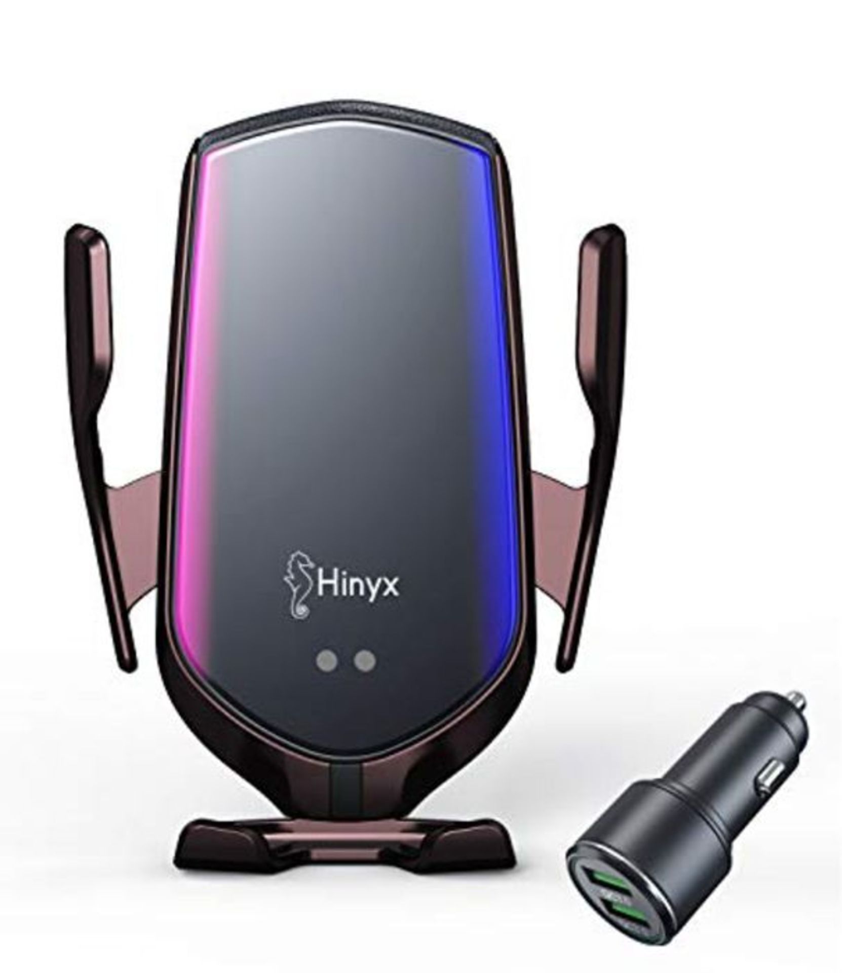 [CRACKED] Hinyx Wireless Car Charger - 2 in 1 Qi 15W Fast Wireless Auto-Clamp Charge C