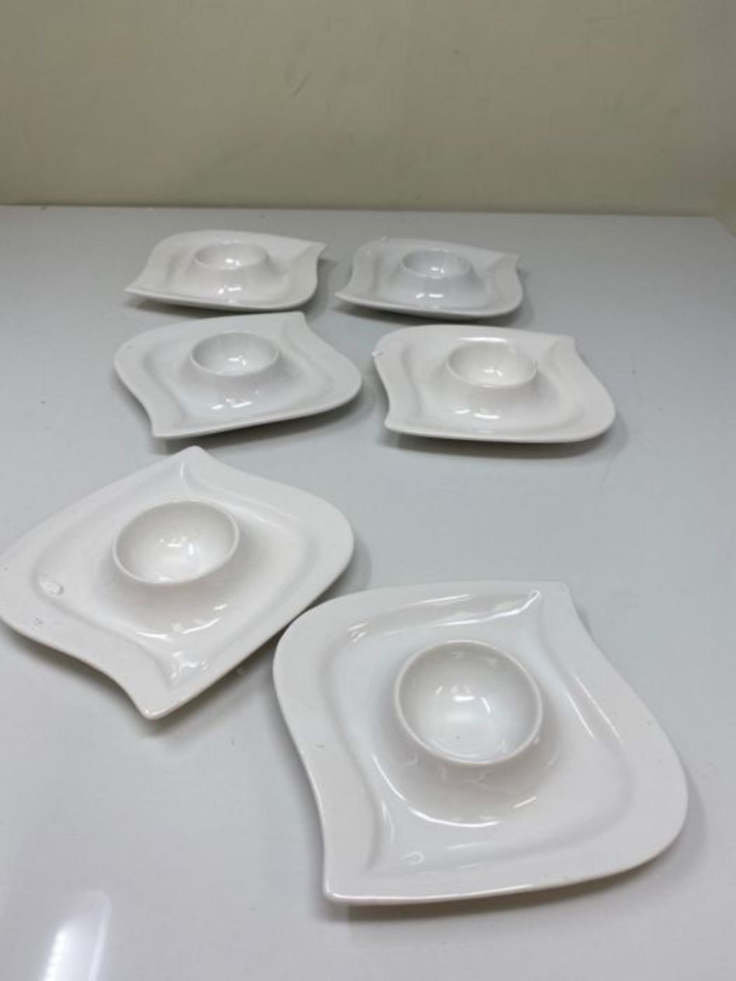 Schramm® 6 Egg Cups Curved Porcelain White Egg Holder with Shelf Egg Stand 6 Pack - Image 3 of 3