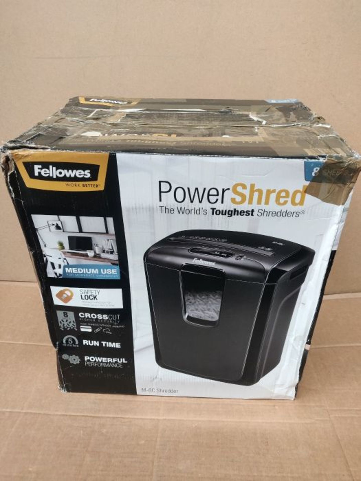 RRP £54.00 Fellowes Powershred M-8C 8 Sheet Cross Cut Personal Shredder with Safety Lock - Image 2 of 3