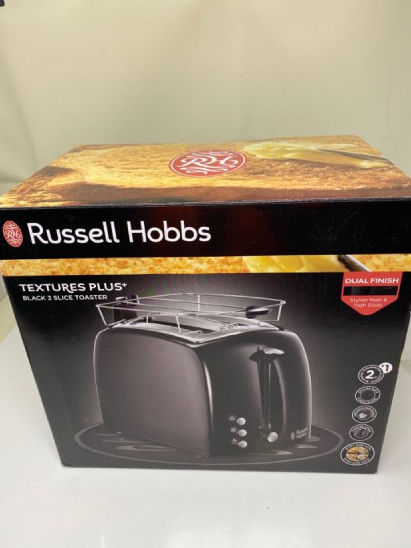 Russell Hobbs Toaster Textures , 2 extra wide toast slots, bun attachment & integrate - Image 2 of 3