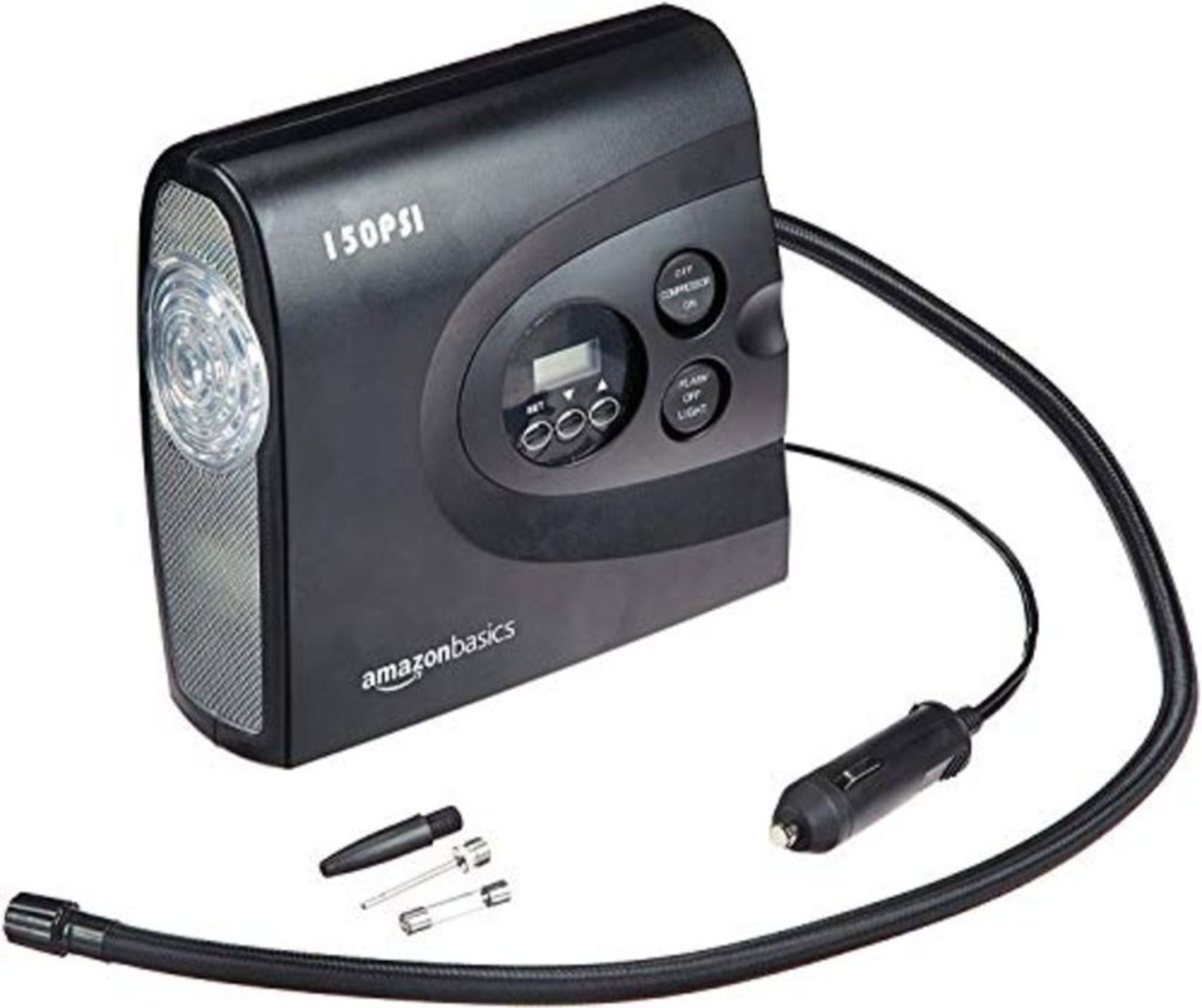 Amazon Basics Compact Portable Air Compressor with LED Light, DC 12V, 150 PSI