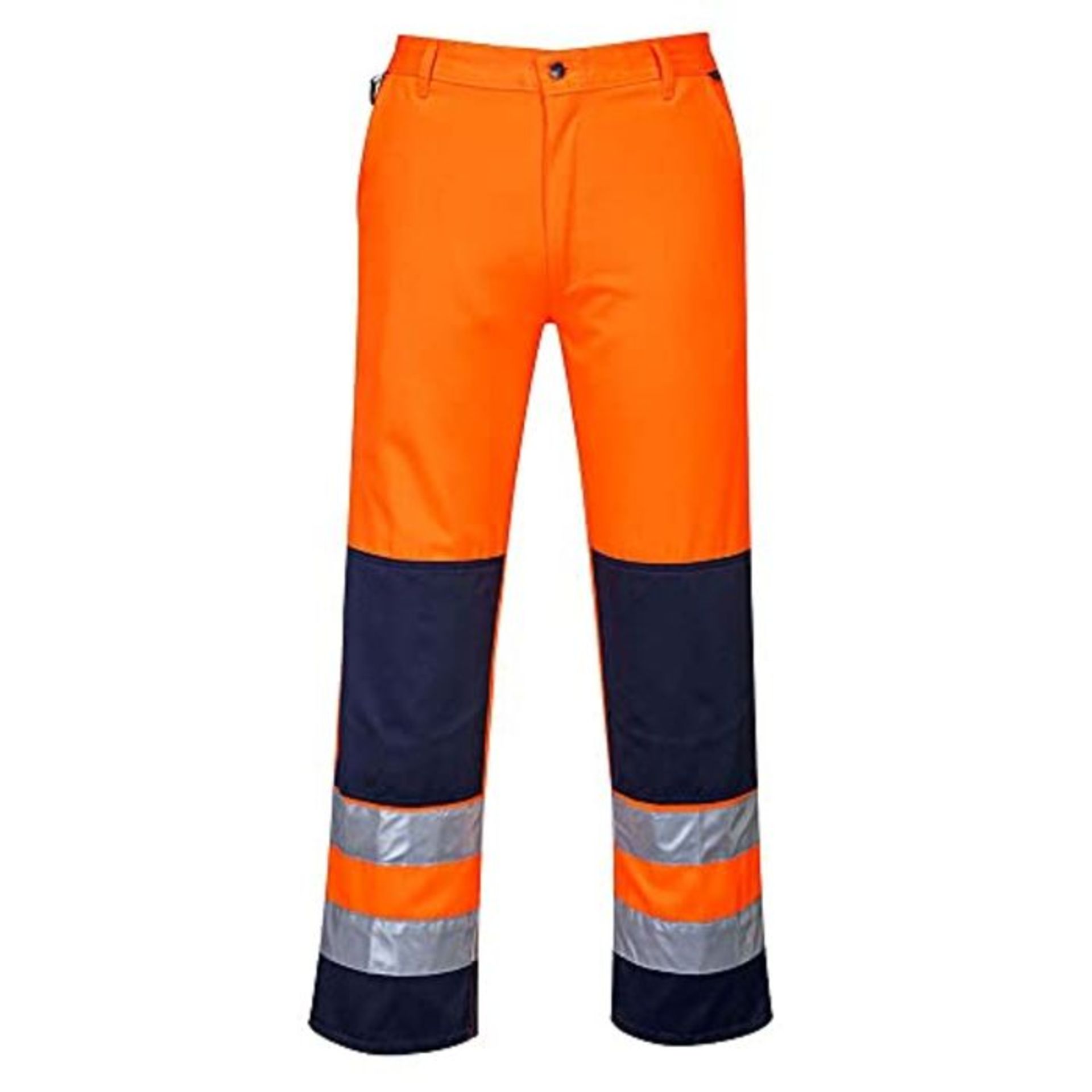 Portwest Seville Hi-Vis Trousers, Trouser Length: Regular, Color: Orange/Navy, Size: L