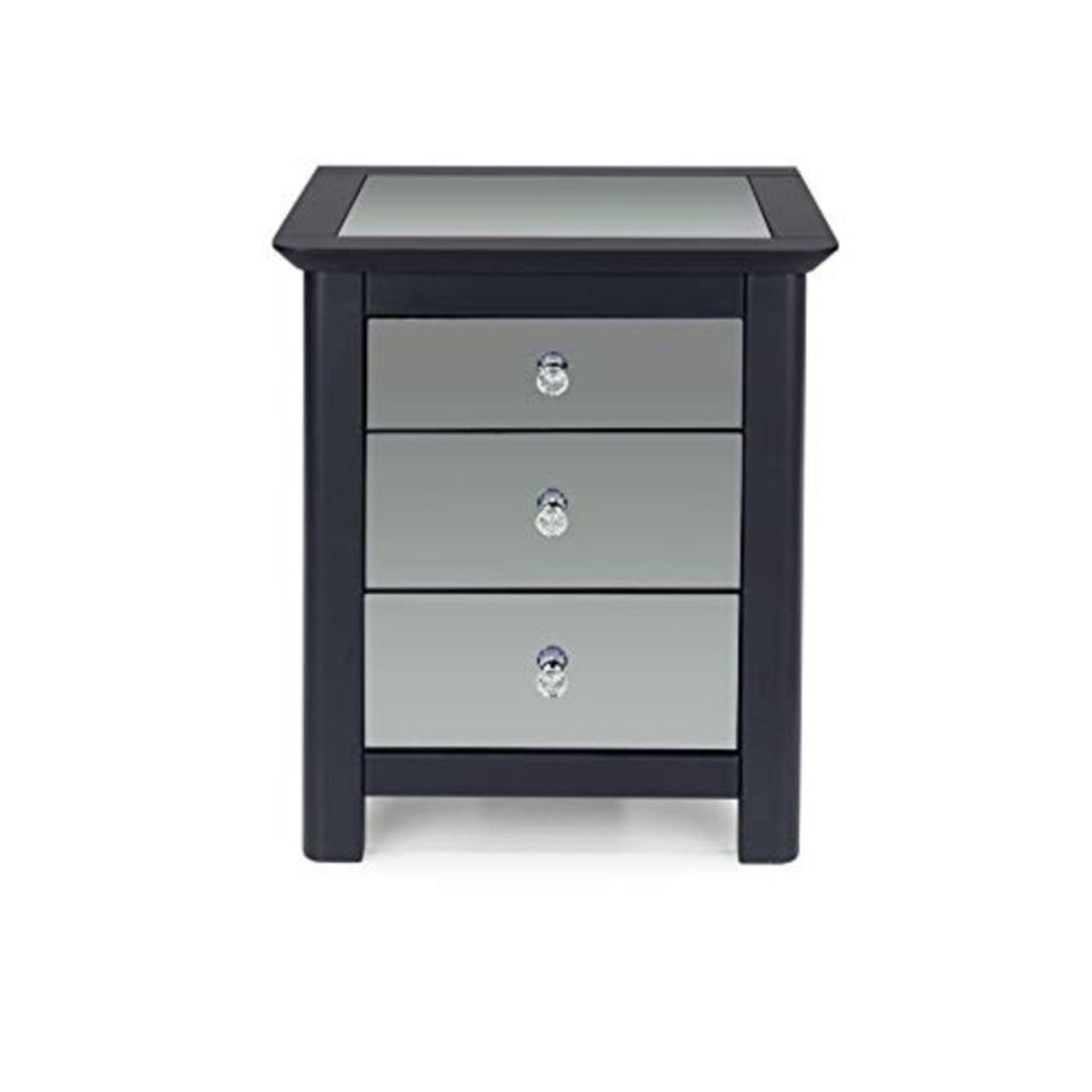 RRP £83.00 Home Source Mirrored Bedside Table Cabinet Bedroom Furniture Storage Nightstand, Grey,