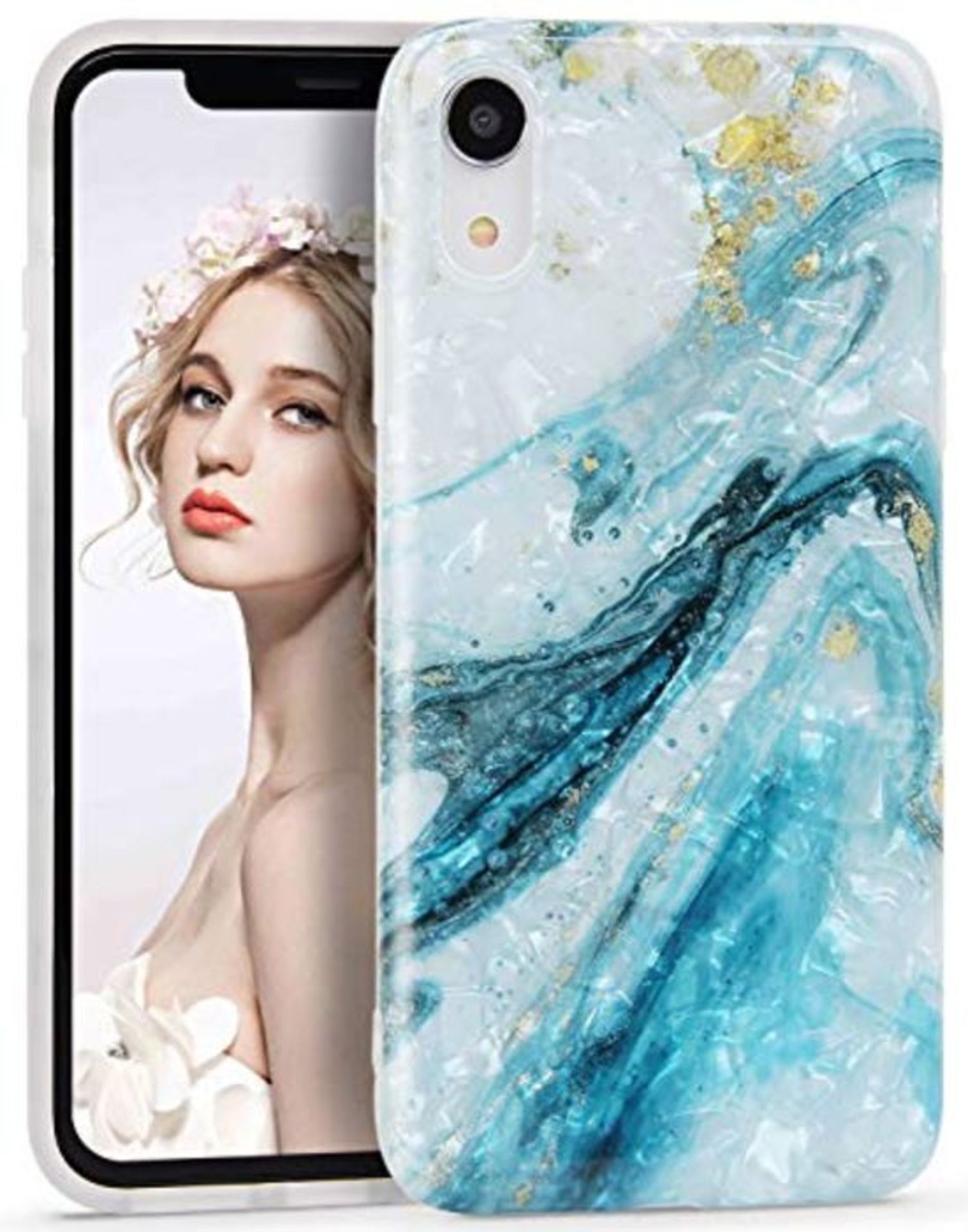 Imikoko iPhone XR Case, iPhone Xr Phone Case Shiny Blue Marble Design Slim Thin Anti-S