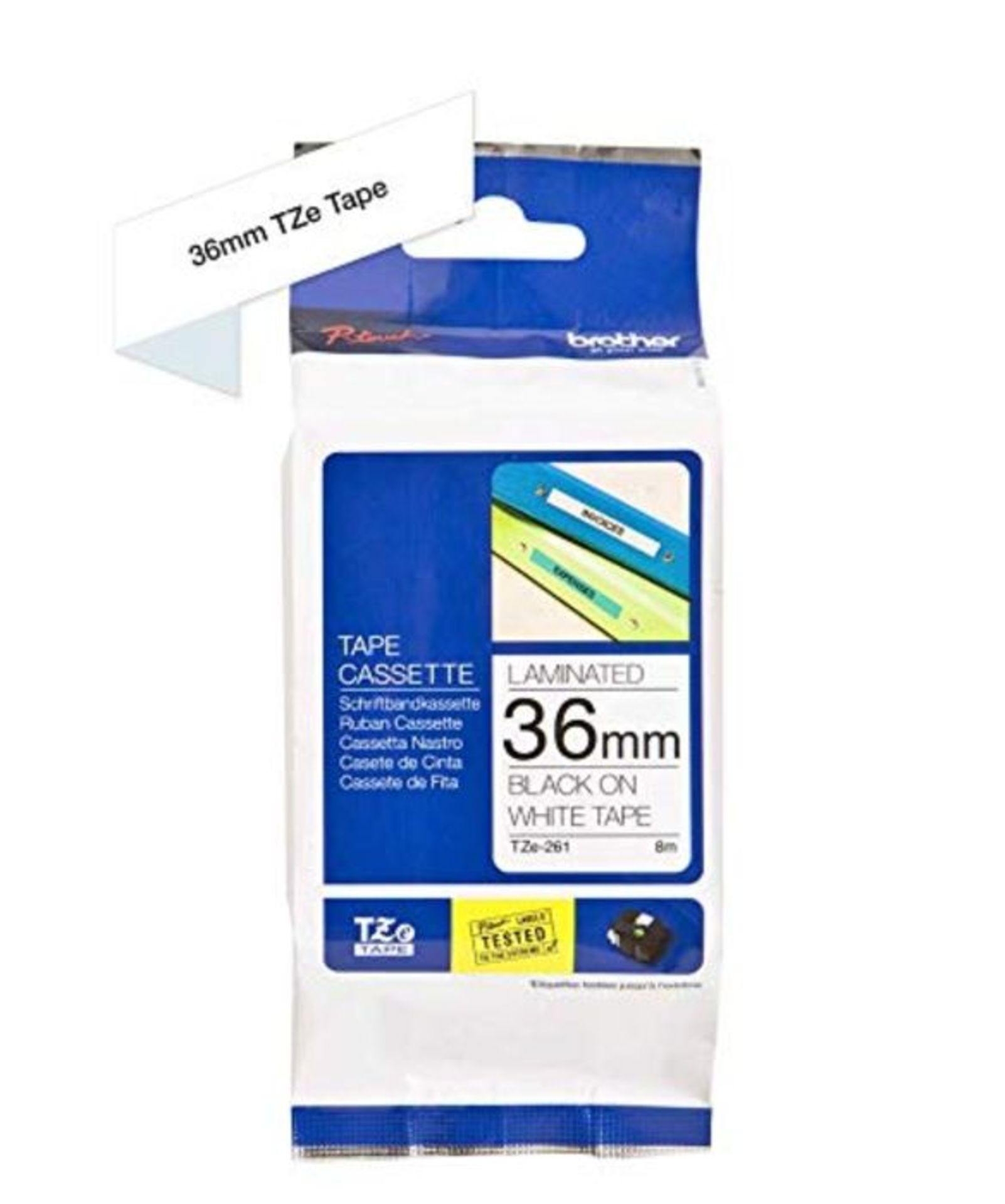 Brother TZe-261 Labelling Tape Cassette, 36 mm (W) x 8 m (L), Laminated, Brother Genui