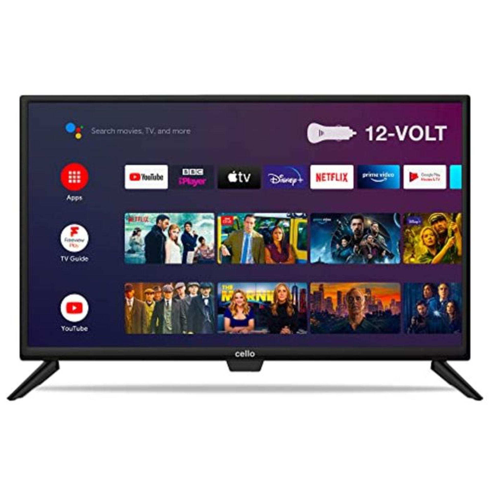 RRP £199.00 Cello ZRTG0242 Traveller 12 Volt 24·? ?? Smart Android TV with Freeview Play, Googl