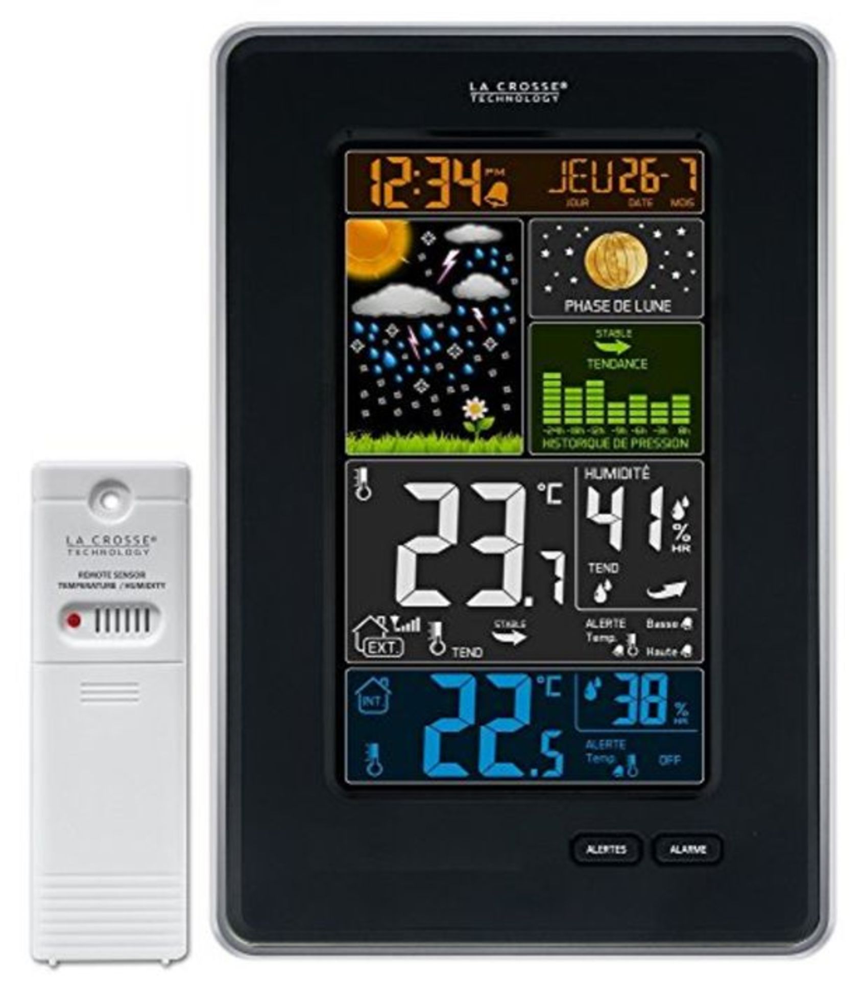 RRP £84.00 La Crosse Technology WS6835 Station Météo Colorée avec Phases de Lune - Noir