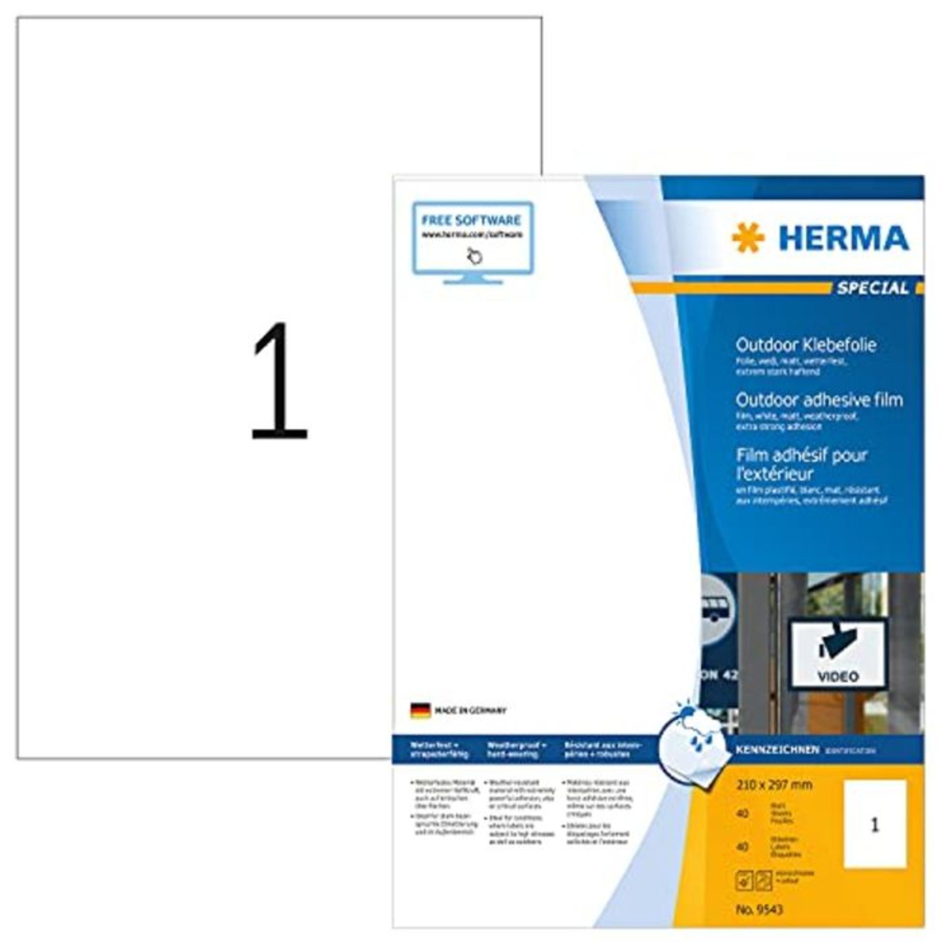 HERMA 9543 Wetterfeste Folien-Etiketten DIN A4 (210 x 297 mm, 40 Blatt, Polyethylen, m